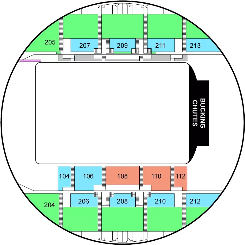 Brick Breeden Fieldhouse: Seating chart, Rodeo. Use the source chart for section and row details.