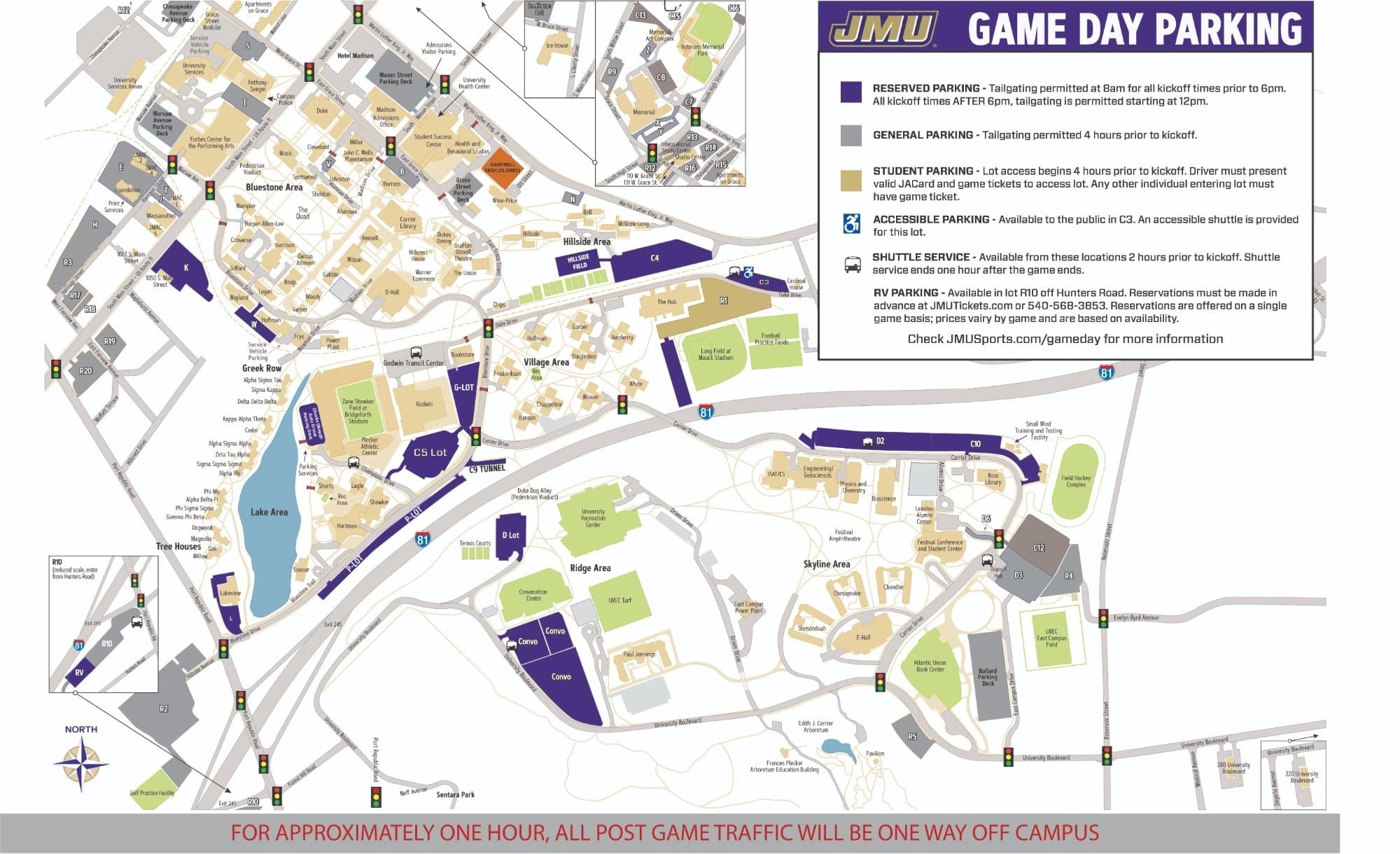 Bridgeforth Stadium / Zane Showker Field: Venue layout, JMU — official September 2026 football parking map. Use the original map for routes and visitor facilities.