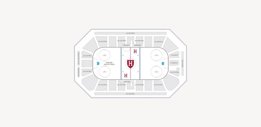 Bright-Landry Hockey Center: Seating chart, Bright-Landry Hockey Center — hockey orientation schematic. Use the source chart for section and row details.