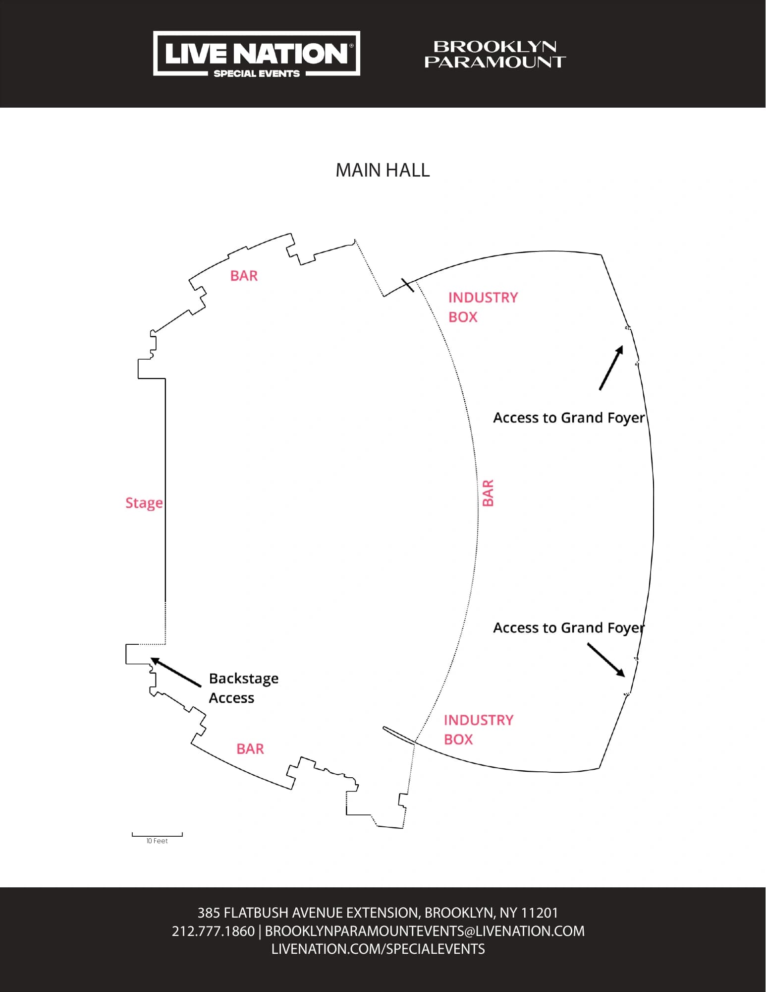 Brooklyn Paramount: Venue layout, Main Hall · owner-linked 2024-file private-event floor plan. Use the original map for routes and visitor facilities.