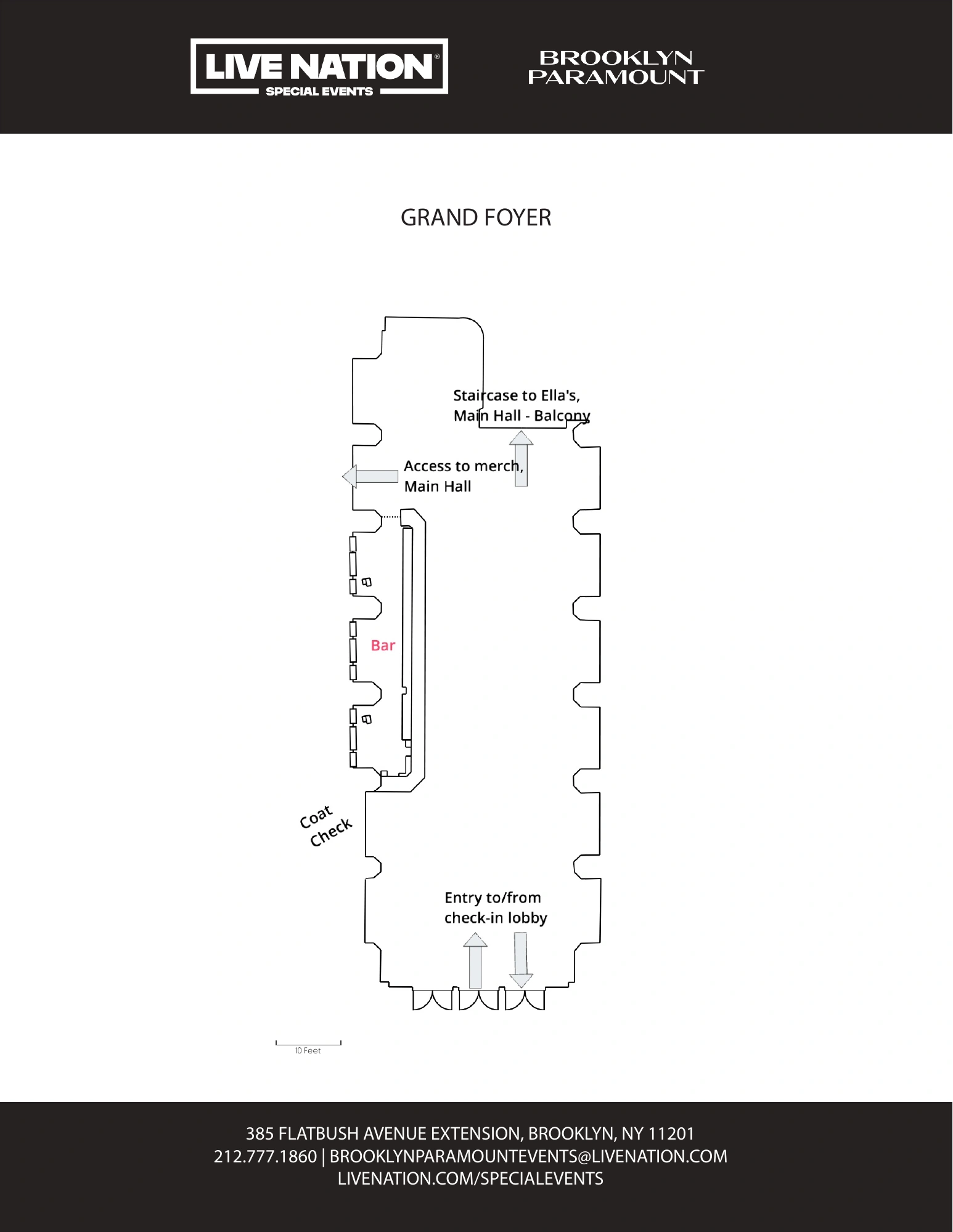 Brooklyn Paramount: Venue layout, Grand Foyer · owner-linked 2024-file private-event floor plan. Use the original map for routes and visitor facilities.