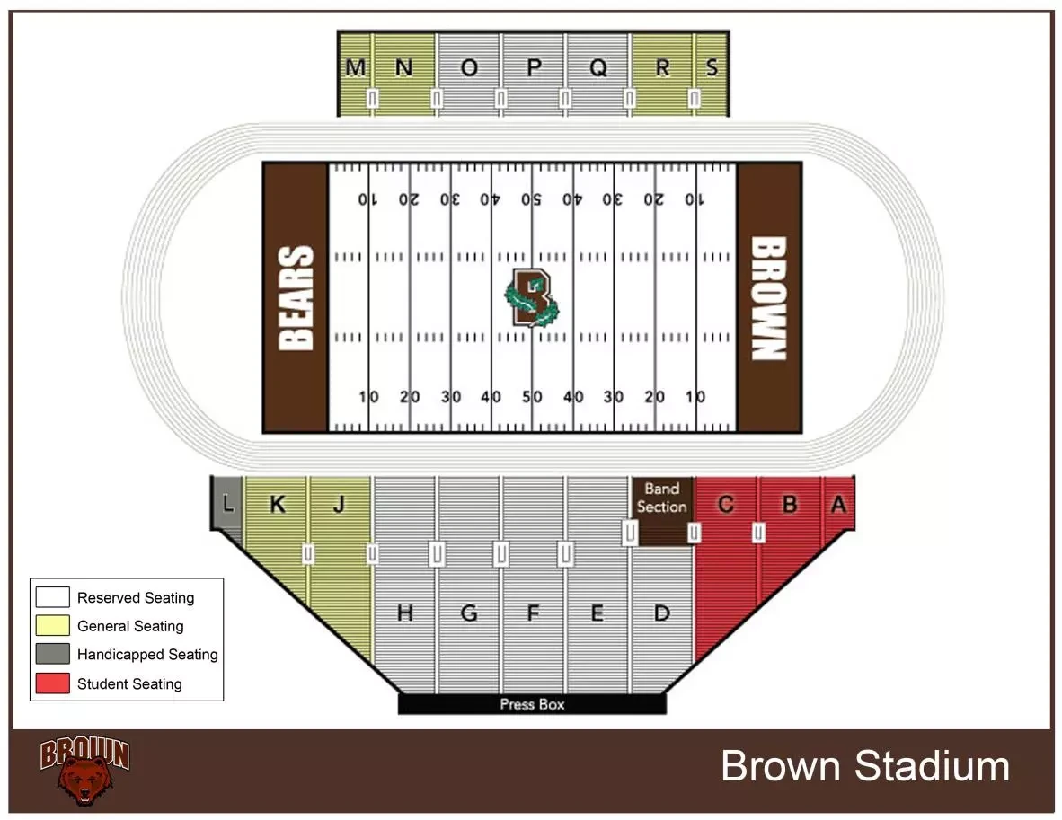 Brown Stadium: Seating chart, Football seating · older chart linked by game-day hub. Use the source chart for section and row details.