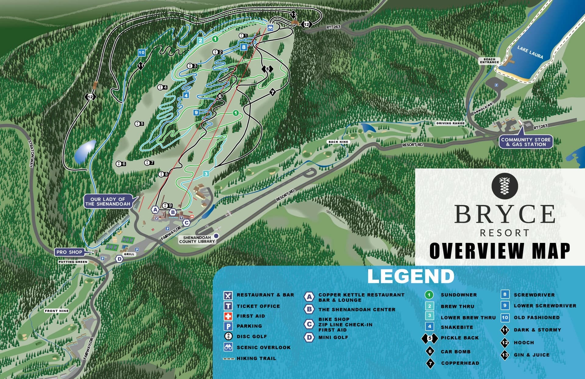 Bryce Bike Park: Venue layout, Owner-published summer bike-trail and resort-facility overview. Use the original map for routes and visitor facilities.