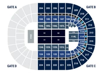 Bryce Jordan Center: Seating chart, Bryce Jordan Center — 180-degree end-stage concert example. Use the source chart for section and row details.