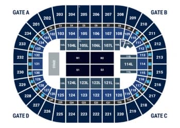Bryce Jordan Center: Seating chart, Bryce Jordan Center — 360-degree end-stage concert example. Use the source chart for section and row details.