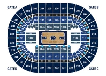Bryce Jordan Center: Seating chart, Bryce Jordan Center — basketball section overview. Use the source chart for section and row details.