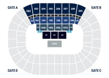 Bryce Jordan Center: Seating chart, Bryce Jordan Center — theater configuration example. Use the source chart for section and row details.
