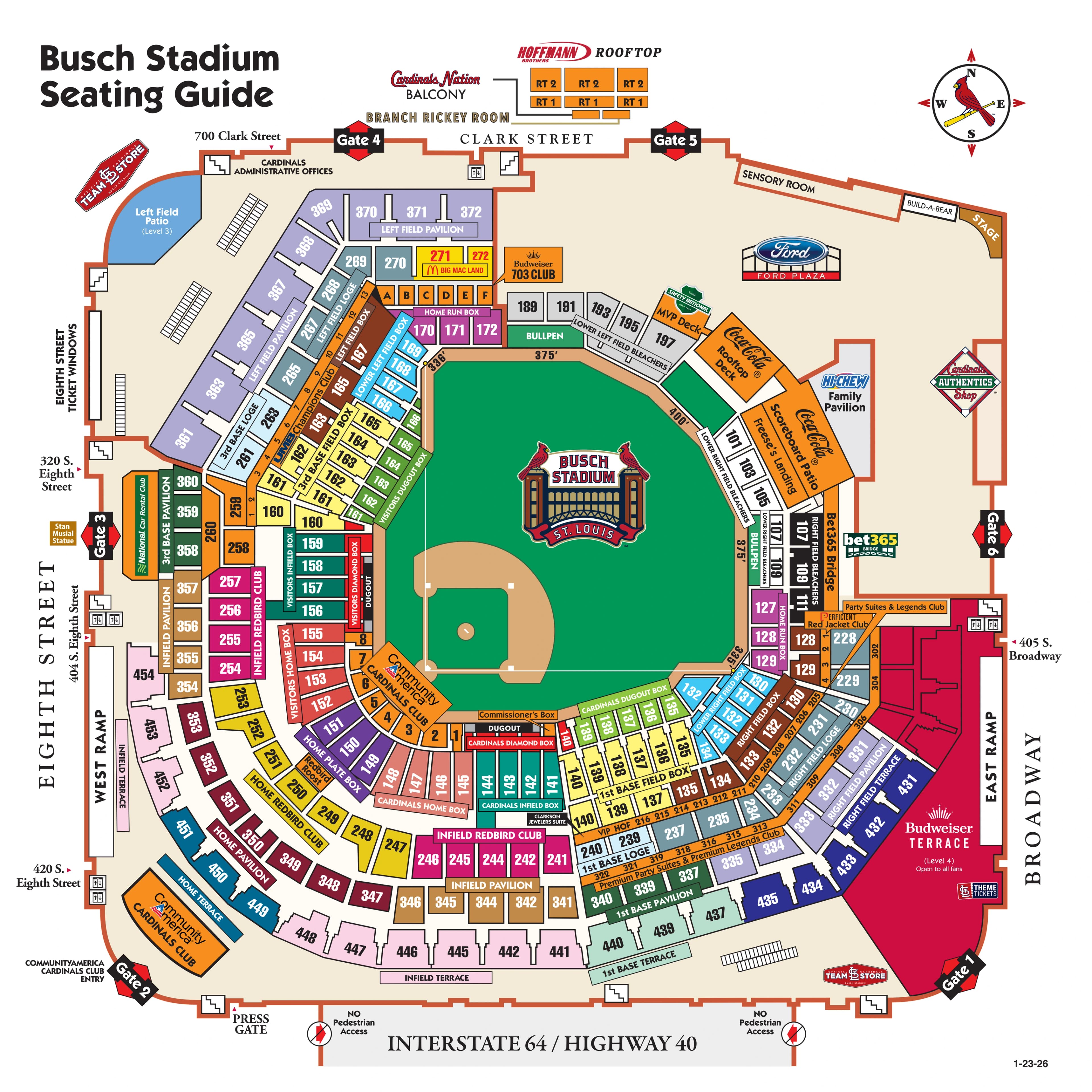Busch Stadium: Seating chart, Printable Map. Use the source chart for section and row details.
