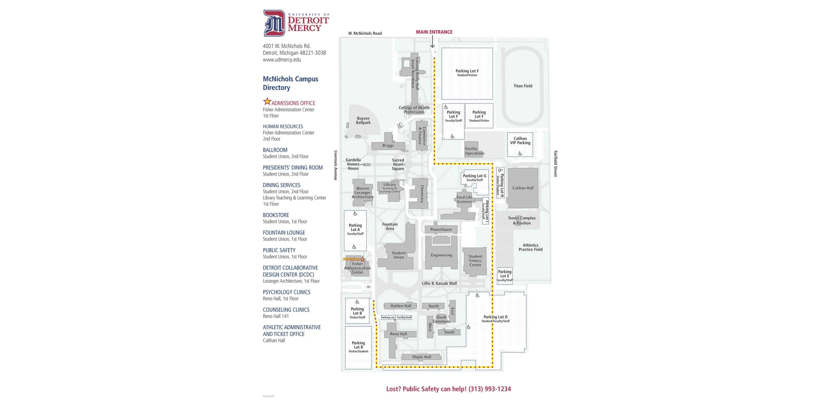 Calihan Hall: Venue layout, Campus reference · McNichols campus and Calihan Hall approaches. Use the original map for routes and visitor facilities.
