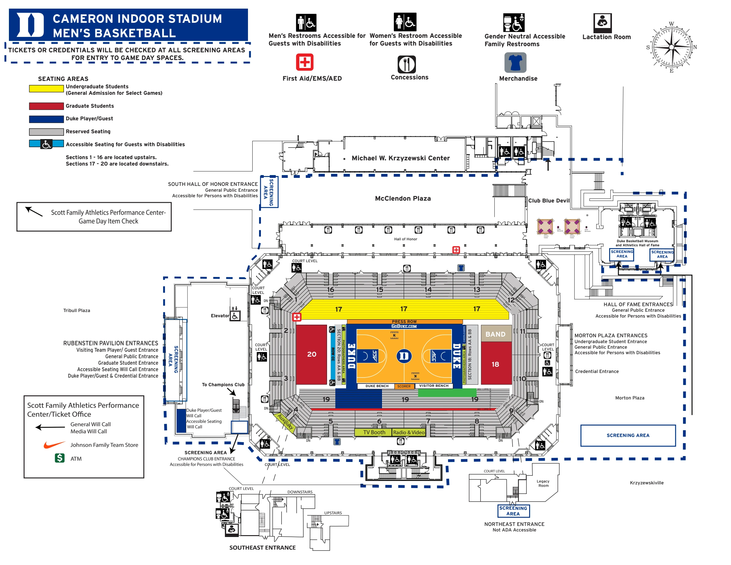 Cameron Indoor Stadium: Venue layout, Duke men's basketball — seating and facility amenities. Use the original map for routes and visitor facilities.