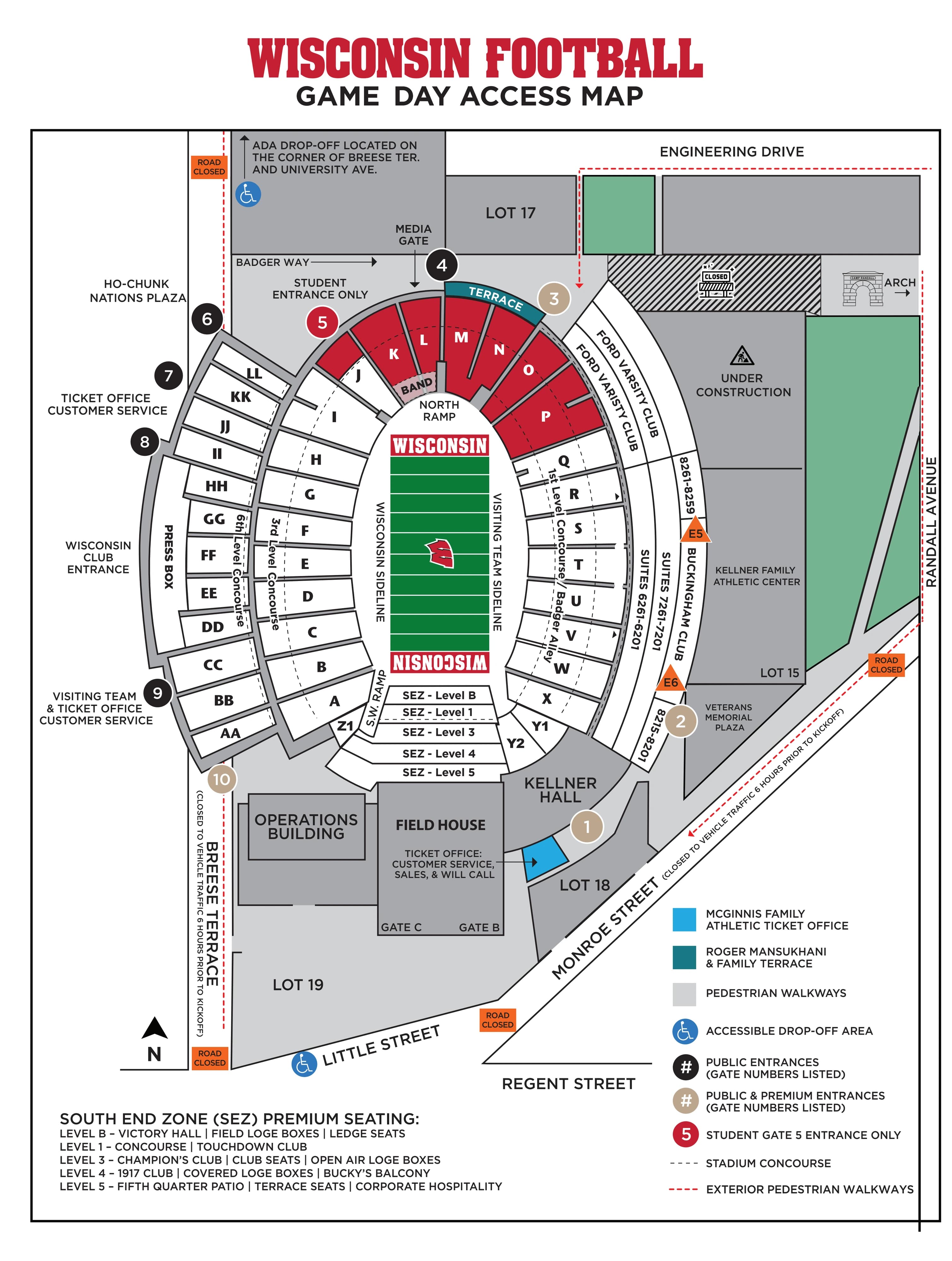 Camp Randall Stadium: Seating chart, Camp Randall Stadium — official 2026 sections and public-access plan. Use the source chart for section and row details.