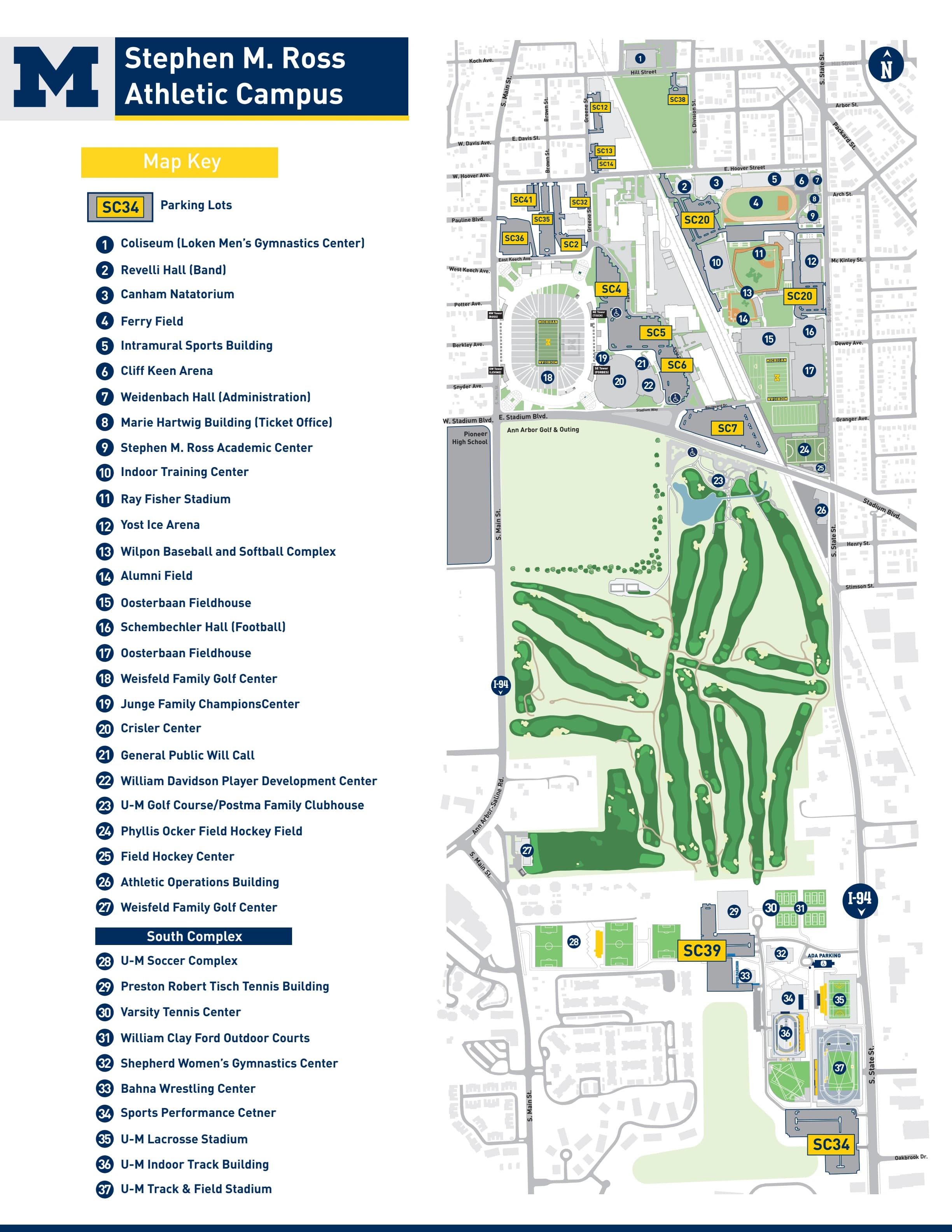 Canham Natatorium: Venue layout, Arrival · Michigan Athletics campus and Canham Natatorium location. Use the original map for routes and visitor facilities.