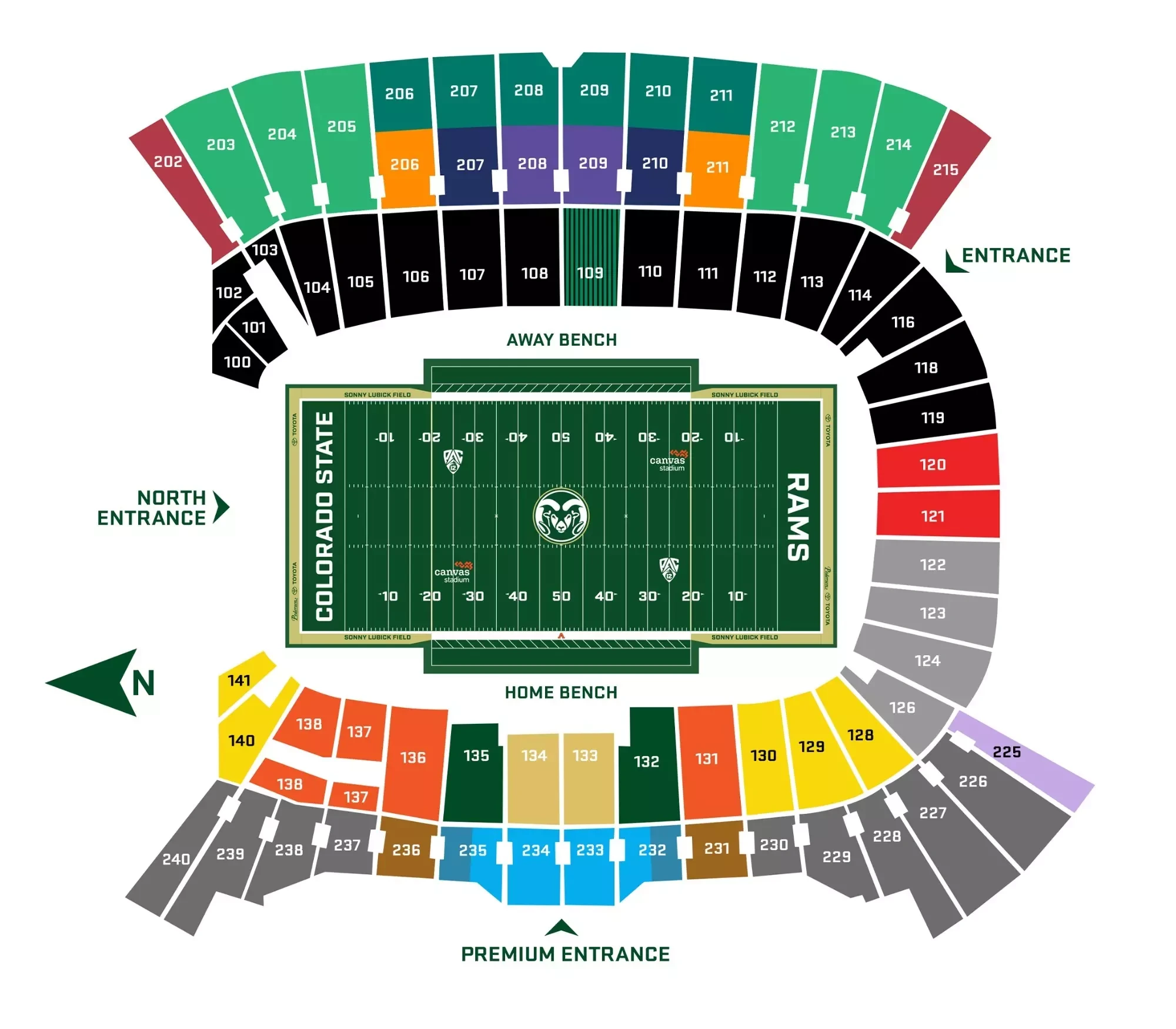 Canvas Stadium: Seating chart, Football · 2026. Use the source chart for section and row details.