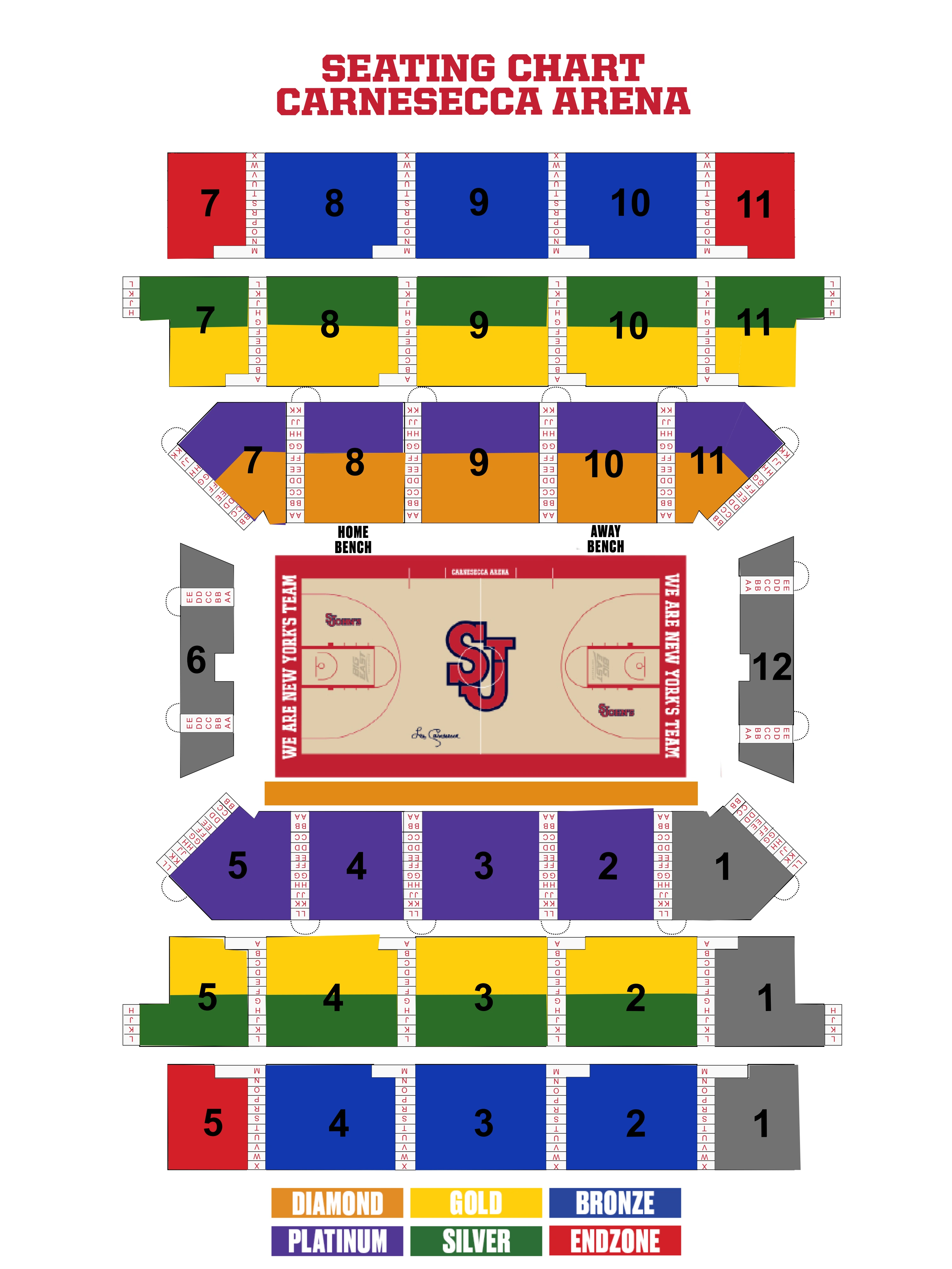 Carnesecca Arena: Seating chart, Basketball seating · 2023–24 source. Use the source chart for section and row details.