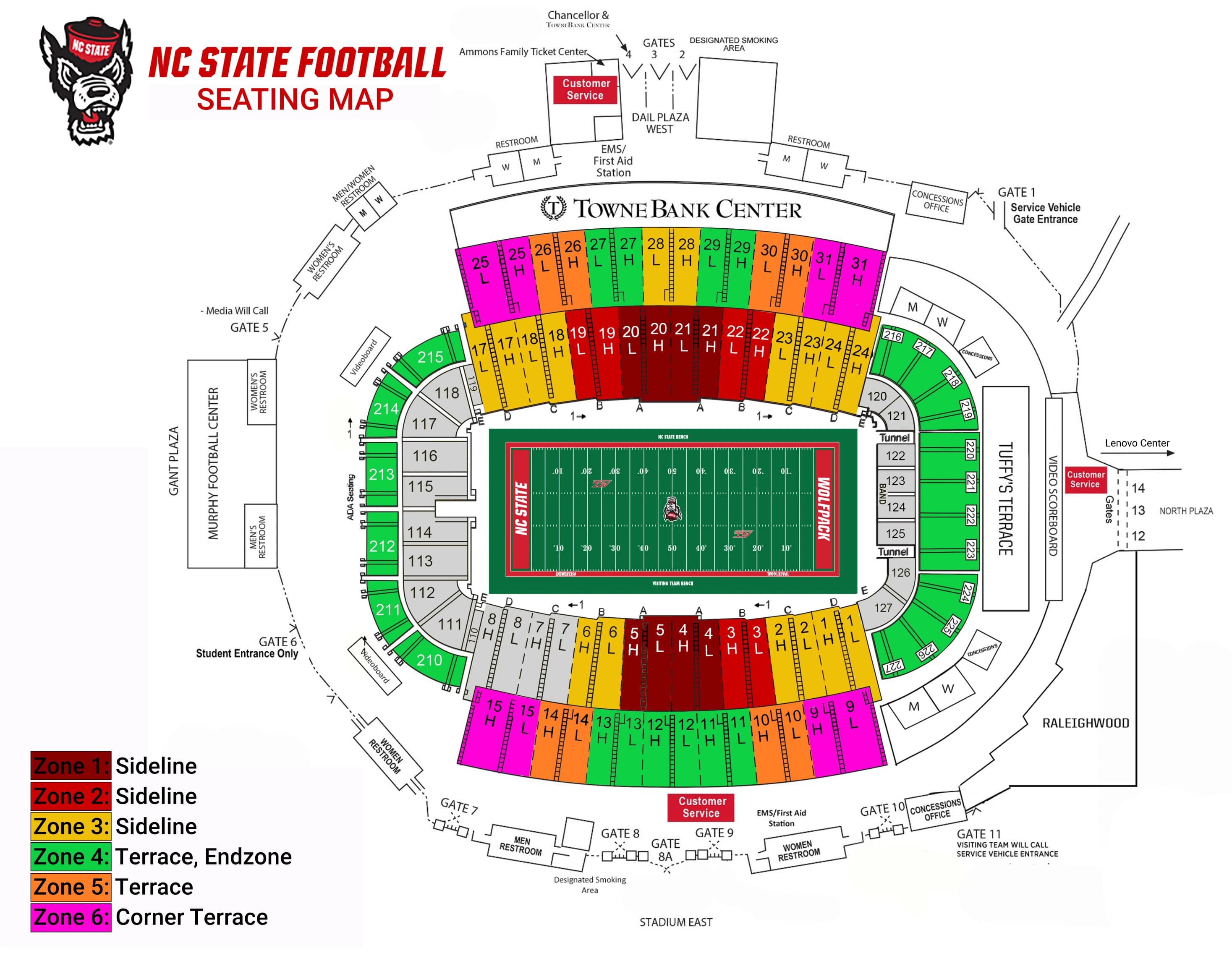 Carter-Finley Stadium: Seating chart, Carter-Finley Stadium — official-linked football sections and zones. Use the source chart for section and row details.