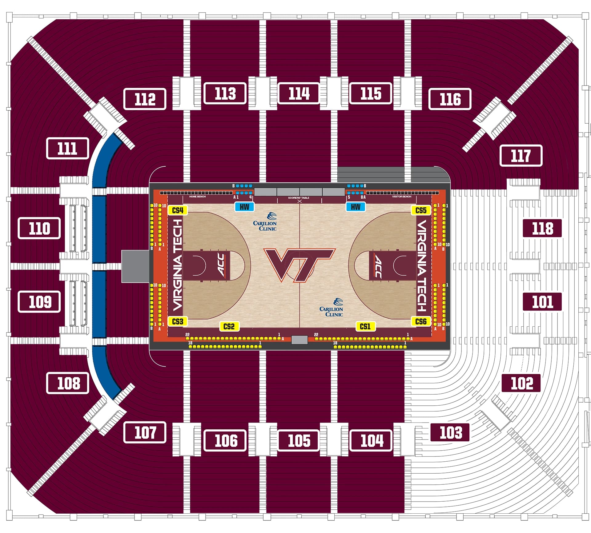 Cassell Coliseum: Seating chart, Cassell Coliseum — upcoming 2027–28 women’s basketball. Use the source chart for section and row details.