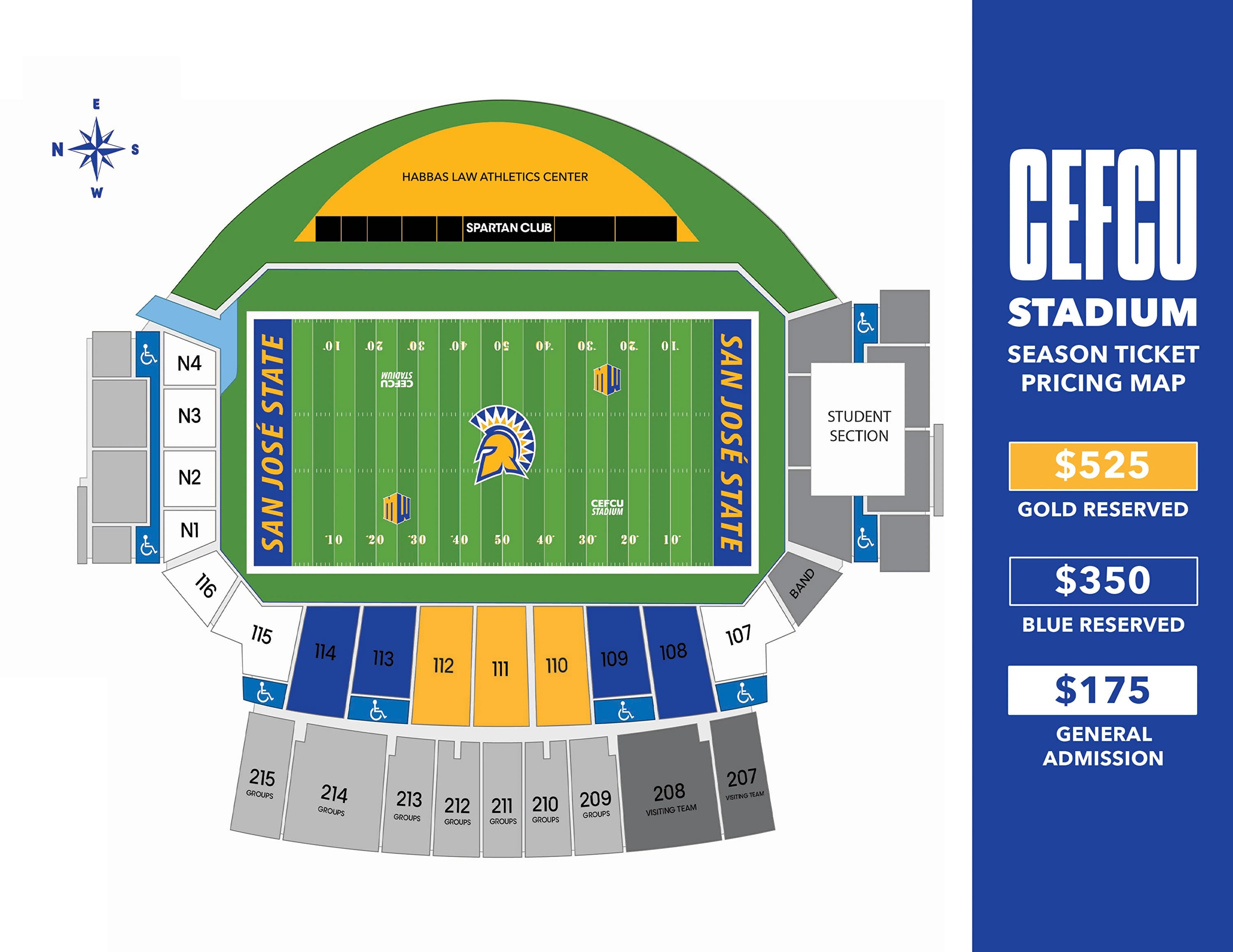 CEFCU Stadium: Seating chart, San José State — official 2026 CEFCU Stadium football seating plan. Use the source chart for section and row details.