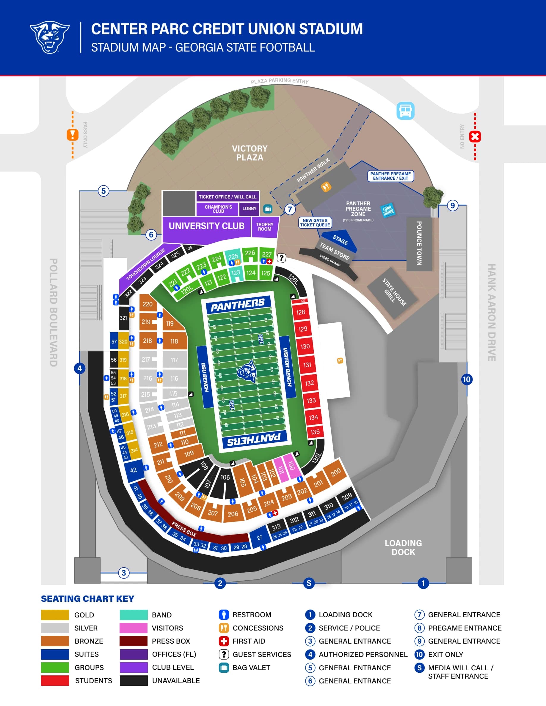 Center Parc Stadium: Seating chart, Center Parc — official August 2026 football stadium map. Use the source chart for section and row details.