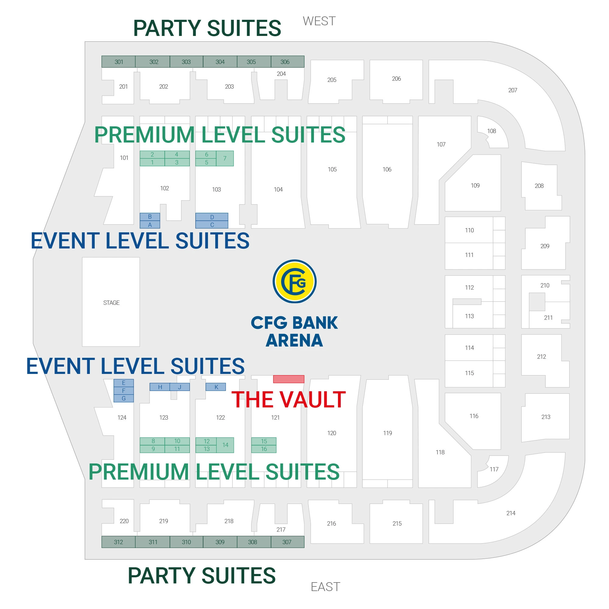 CFG Bank Arena: Seating chart, CFG Bank Arena — official bowl and suite section chart. Use the source chart for section and row details.
