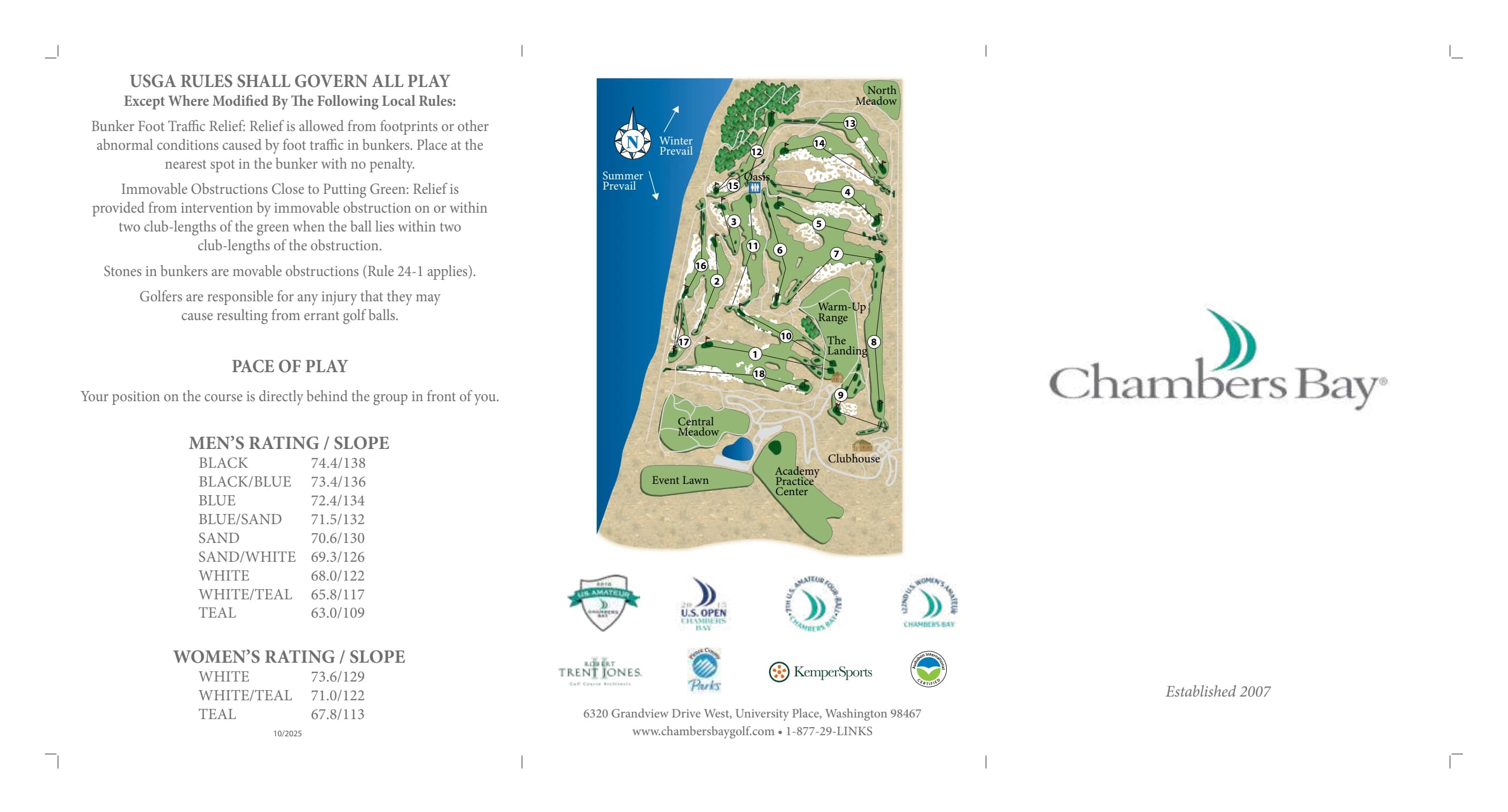 Chambers Bay: Venue layout, Course layout · Chambers Bay holes 1–18 and visitor landmarks. Use the original map for routes and visitor facilities.