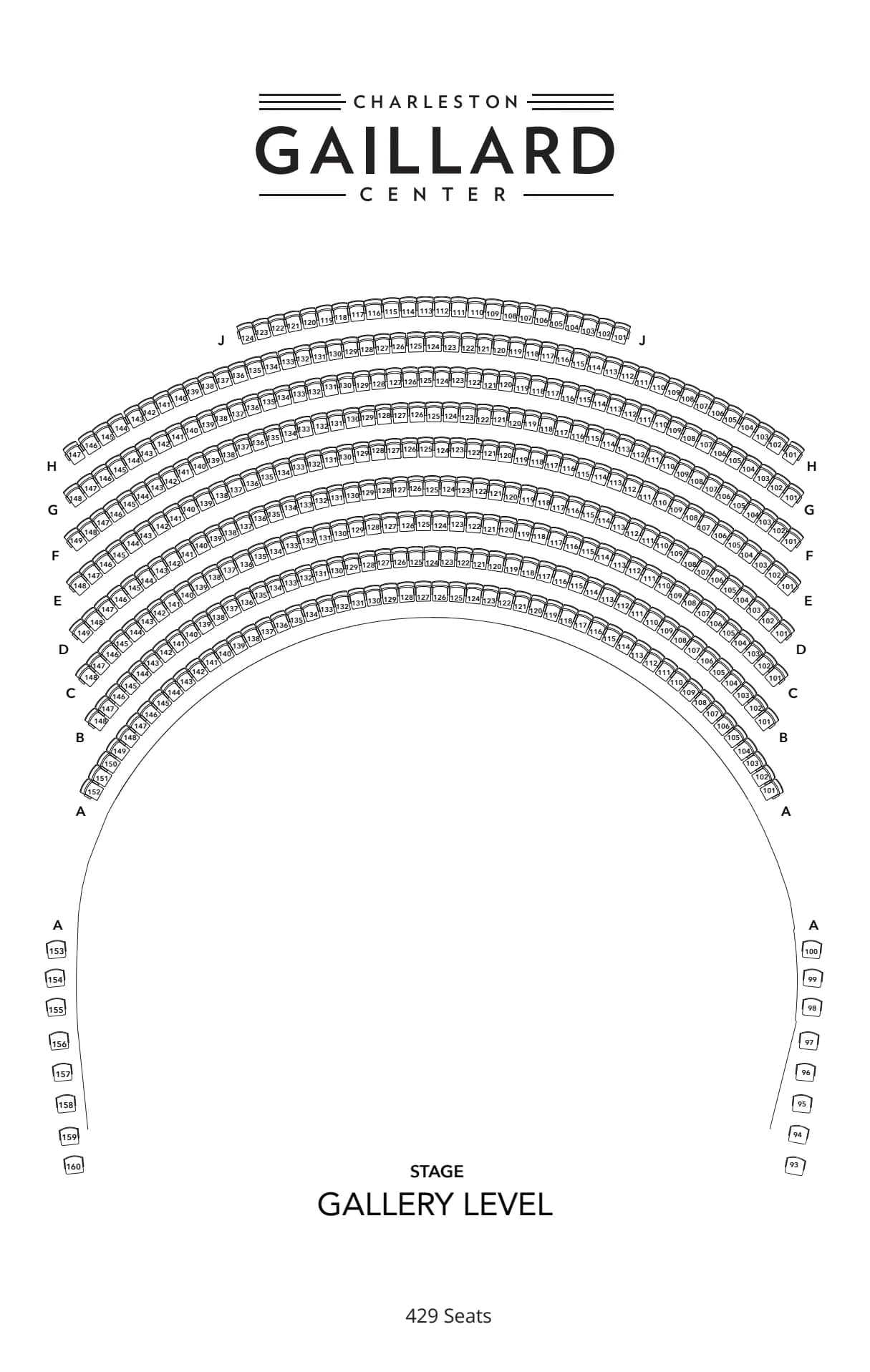 Charleston Gaillard Center: Seating chart, Charleston Gaillard Center — Gallery Level. Use the source chart for section and row details.