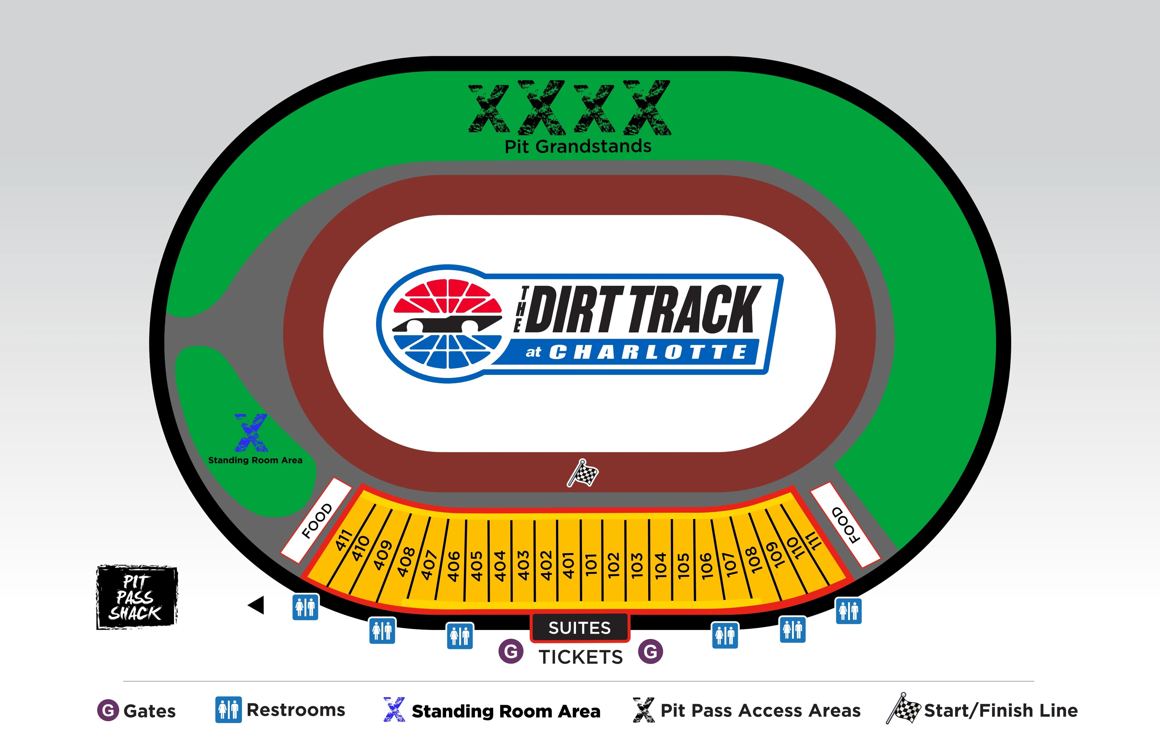 Charlotte Motor Speedway: Seating chart, The Dirt Track. Use the source chart for section and row details.