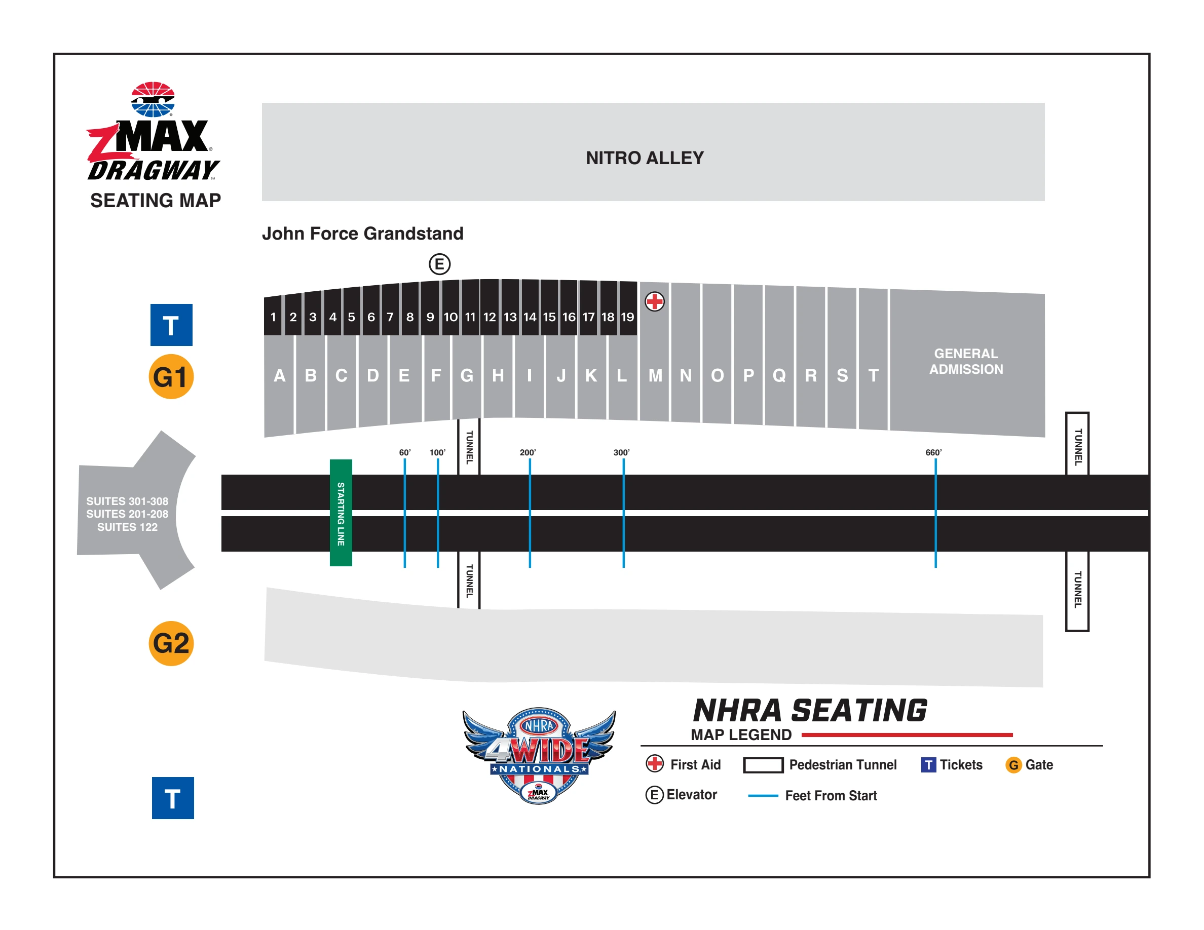 Charlotte Motor Speedway: Seating chart, zMAX Dragway · NHRA. Use the source chart for section and row details.