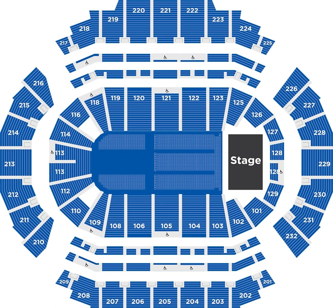 CHI Health Center Omaha: Seating chart, CHI Health Center Omaha — end-stage concert sections. Use the source chart for section and row details.