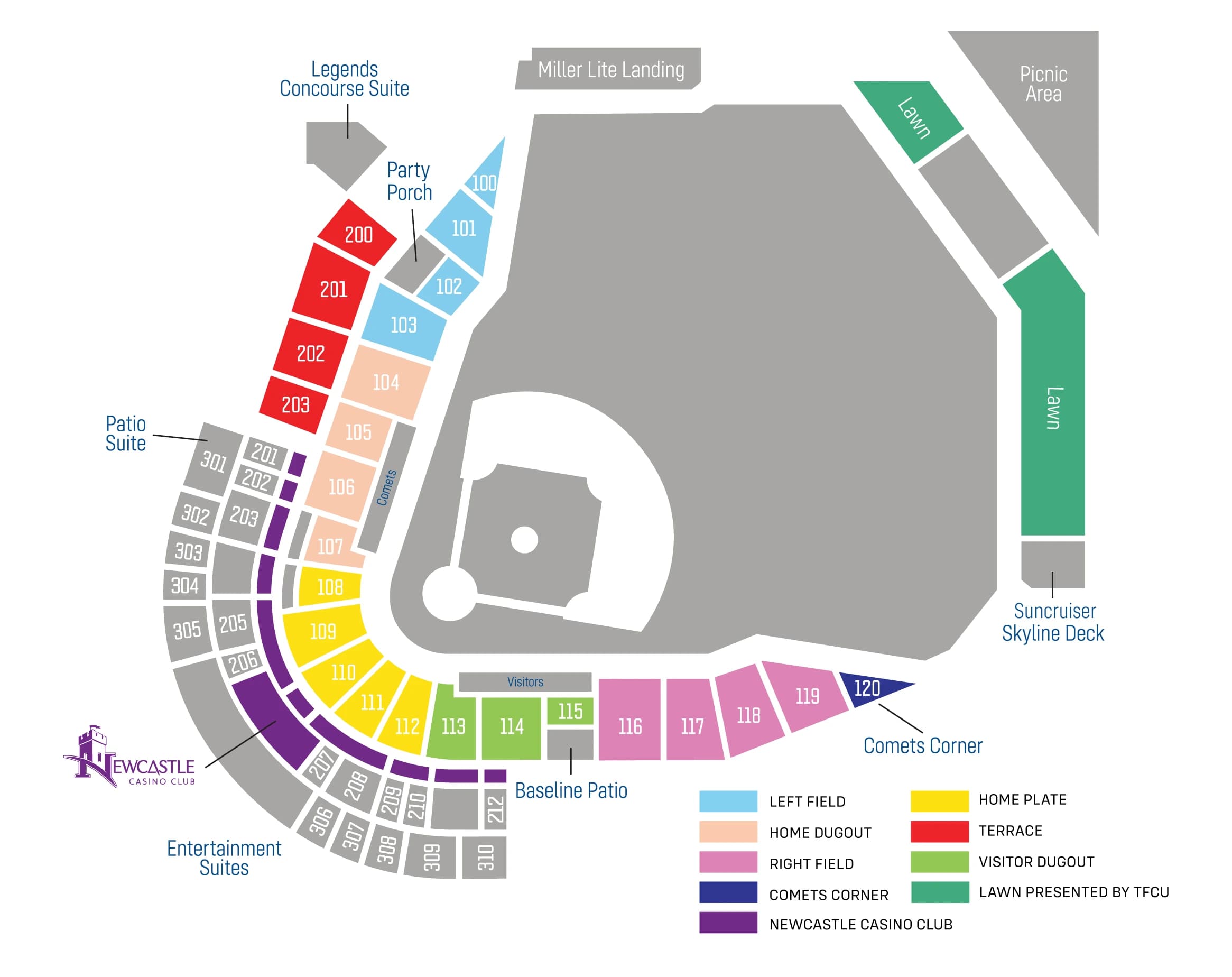 Chickasaw Bricktown Ballpark: Seating chart, Baseball · Chickasaw Bricktown Ballpark current Comets section map. Use the source chart for section and row details.