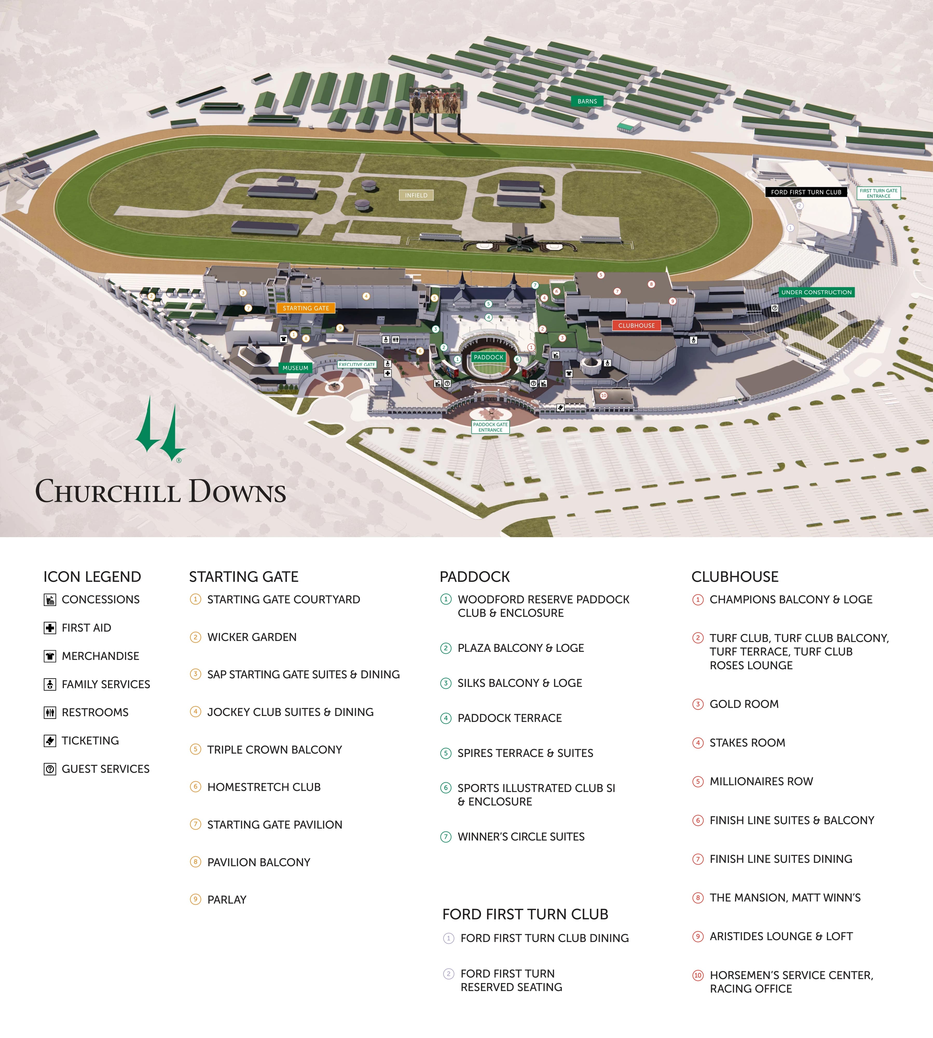 Churchill Downs: Venue layout, Facility reference · Churchill Downs Spring Meet 2026 overview. Use the original map for routes and visitor facilities.