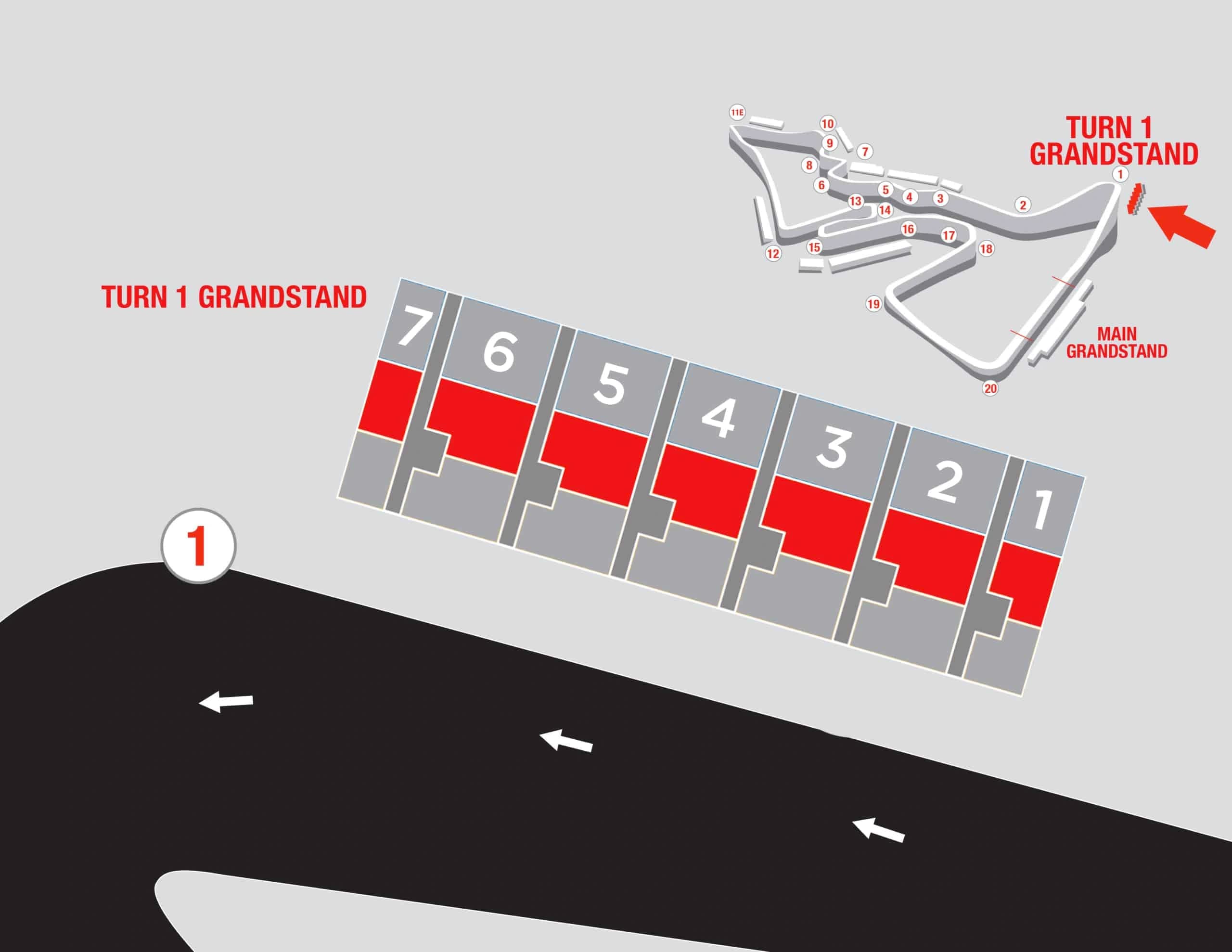 Circuit of the Americas: Seating chart, F1 Turn 1 — Middle. Use the source chart for section and row details.