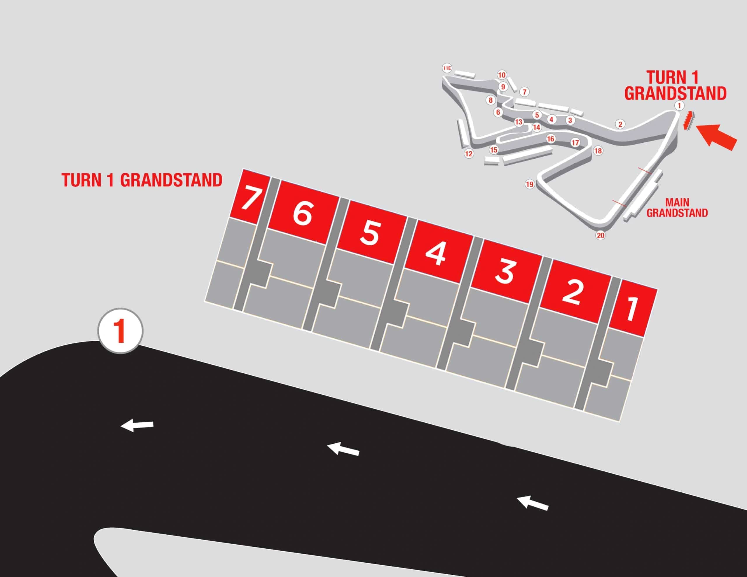 Circuit of the Americas: Seating chart, F1 Turn 1 — Upper. Use the source chart for section and row details.