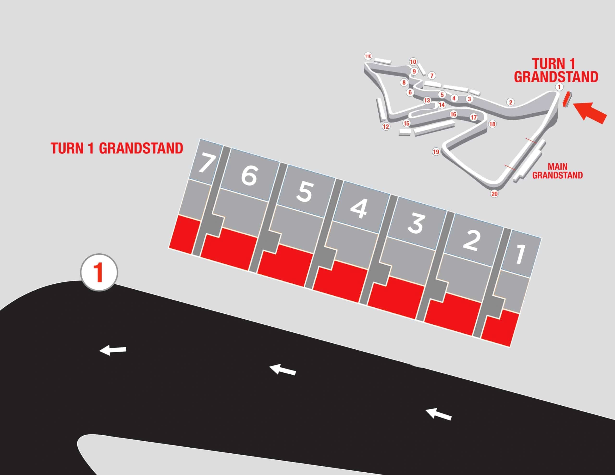 Circuit of the Americas: Seating chart, F1 Turn 1 — Lower. Use the source chart for section and row details.