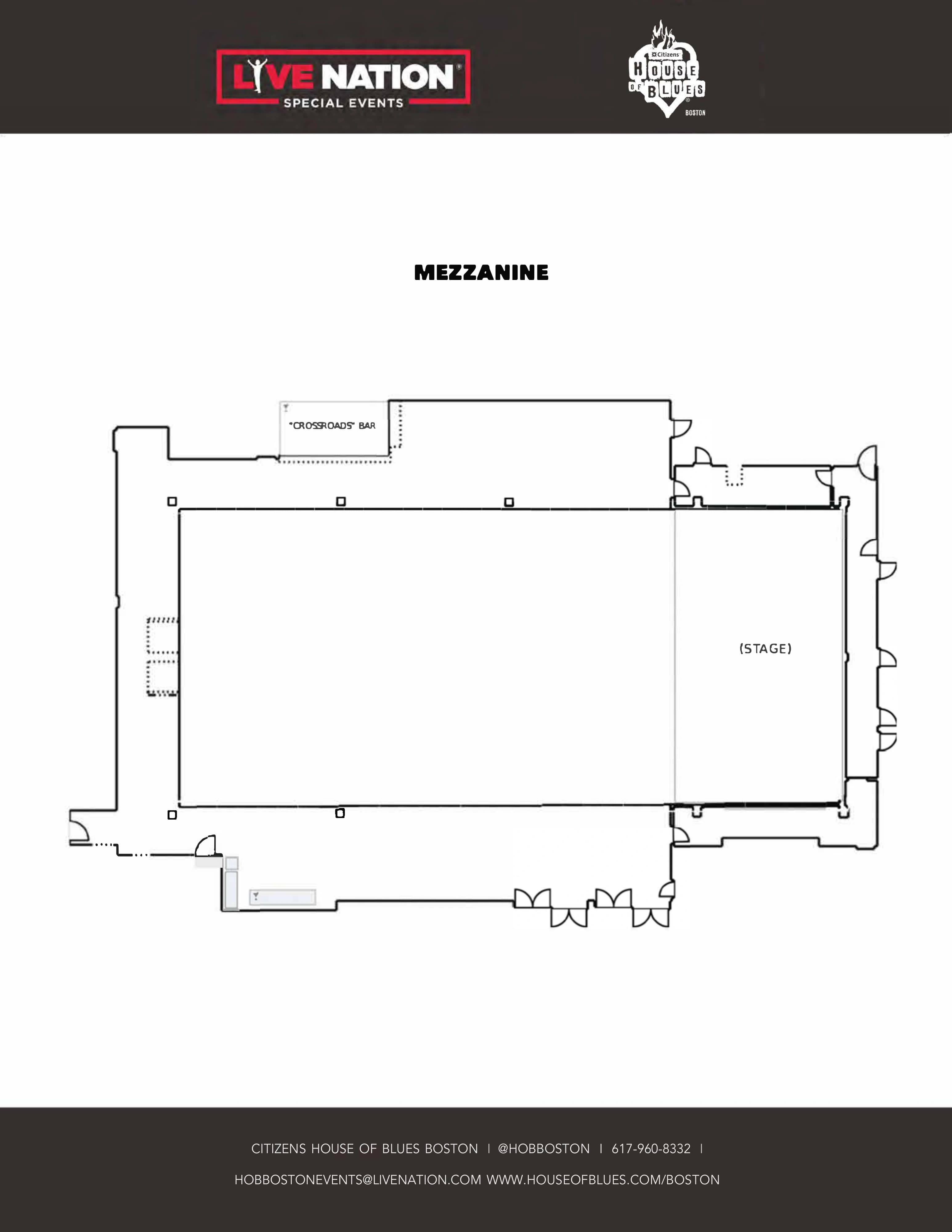 Citizens House of Blues Boston: Venue layout, Mezzanine · orientation. Use the original map for routes and visitor facilities.