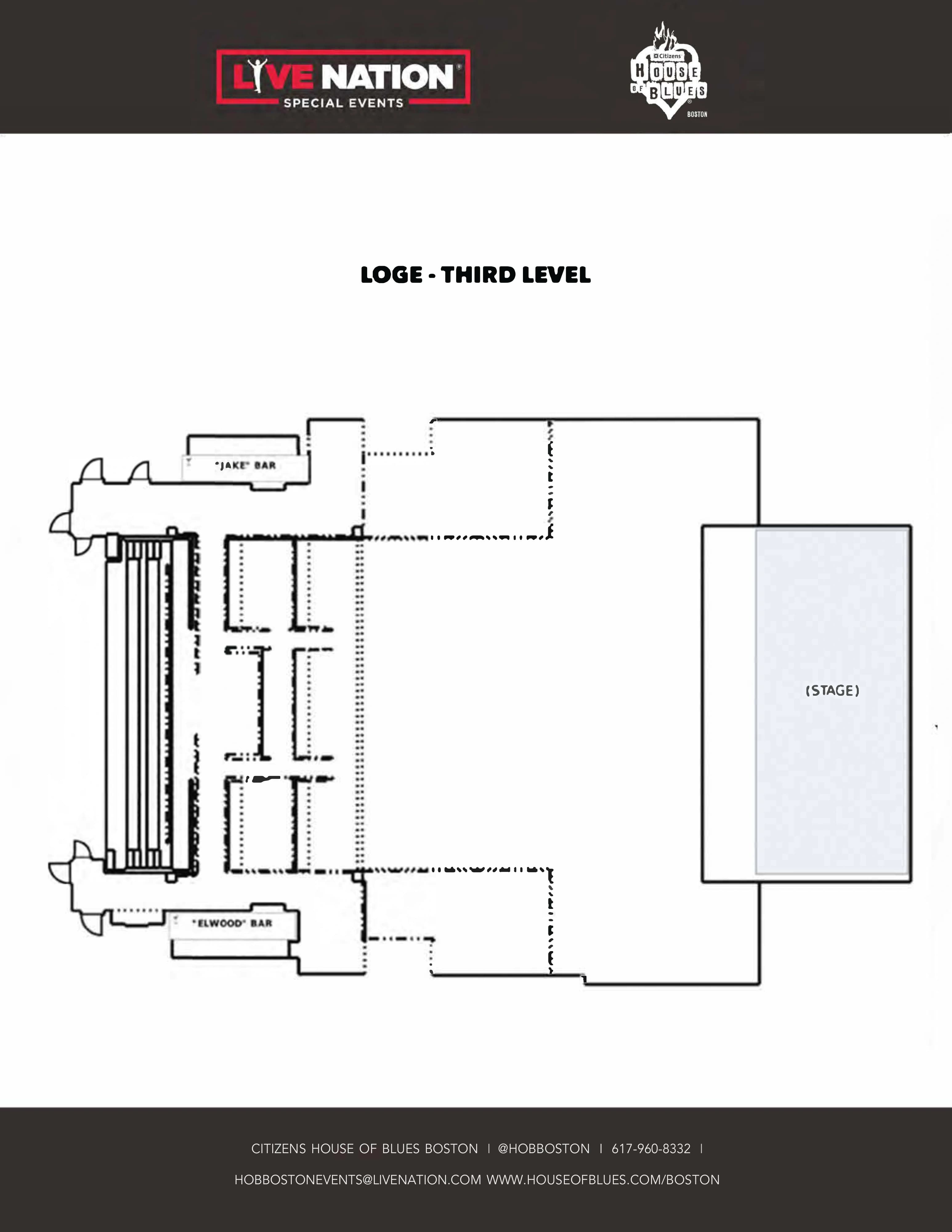 Citizens House of Blues Boston: Venue layout, Loge — third level · orientation. Use the original map for routes and visitor facilities.