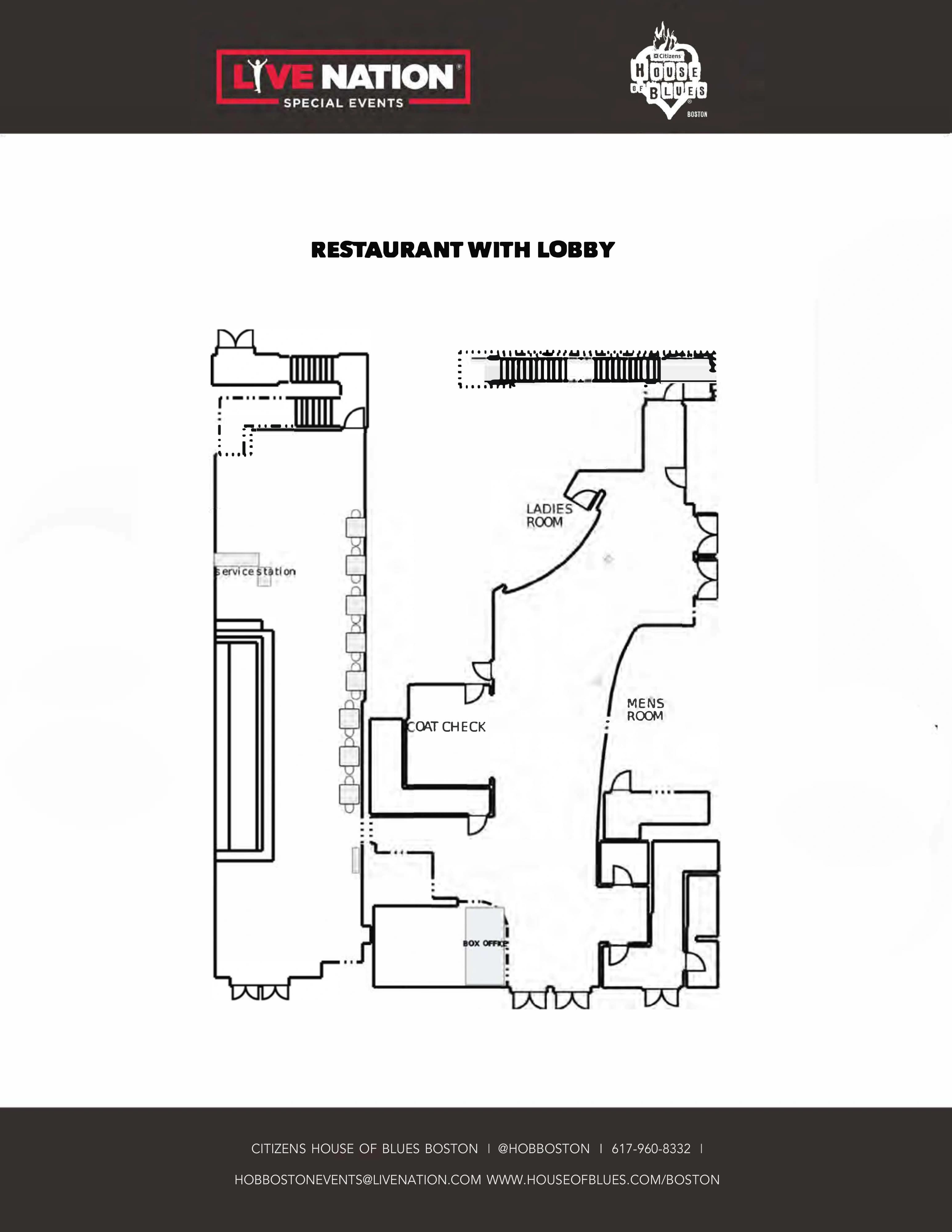 Citizens House of Blues Boston: Venue layout, Restaurant and lobby · orientation. Use the original map for routes and visitor facilities.