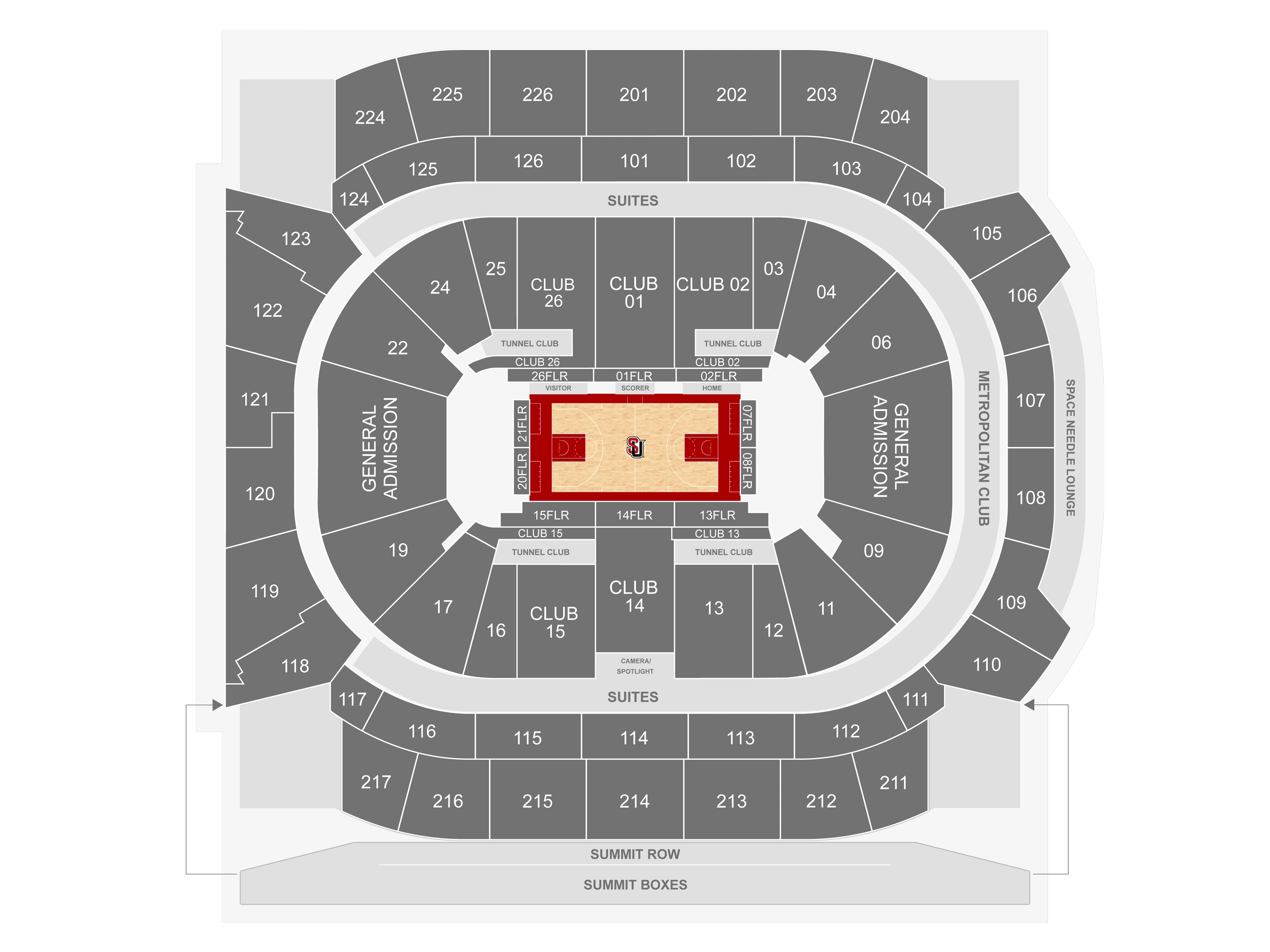 Climate Pledge Arena: Seating chart, Basketball. Use the source chart for section and row details.