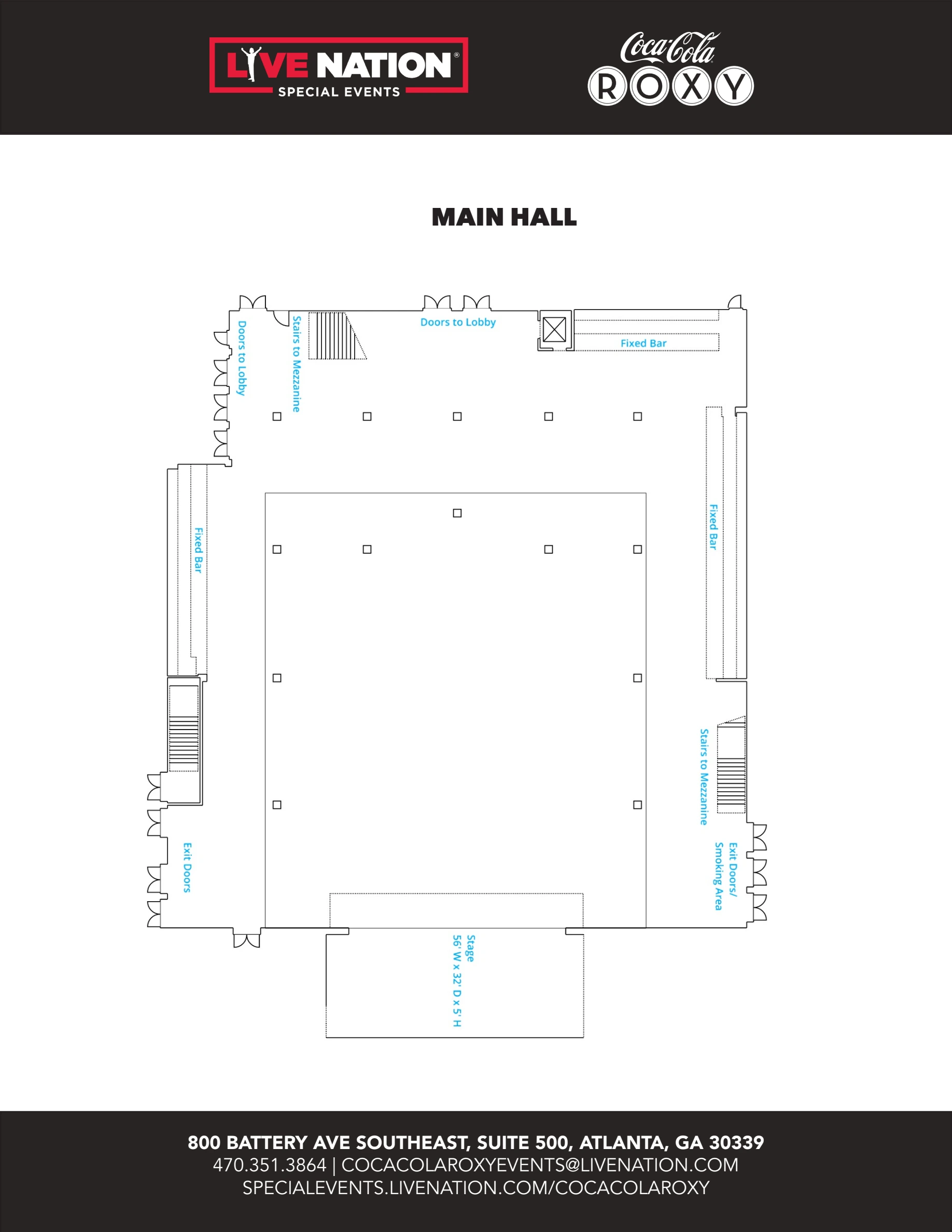 Coca-Cola Roxy: Venue layout, Coca-Cola Roxy — main hall floor plan. Use the original map for routes and visitor facilities.