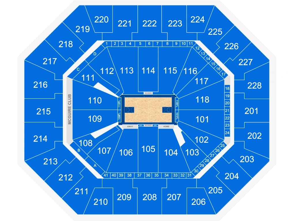 Colonial Life Arena: Seating chart, Colonial Life Arena — South Carolina vs. Stetson, November 3, 2026. Use the source chart for section and row details.