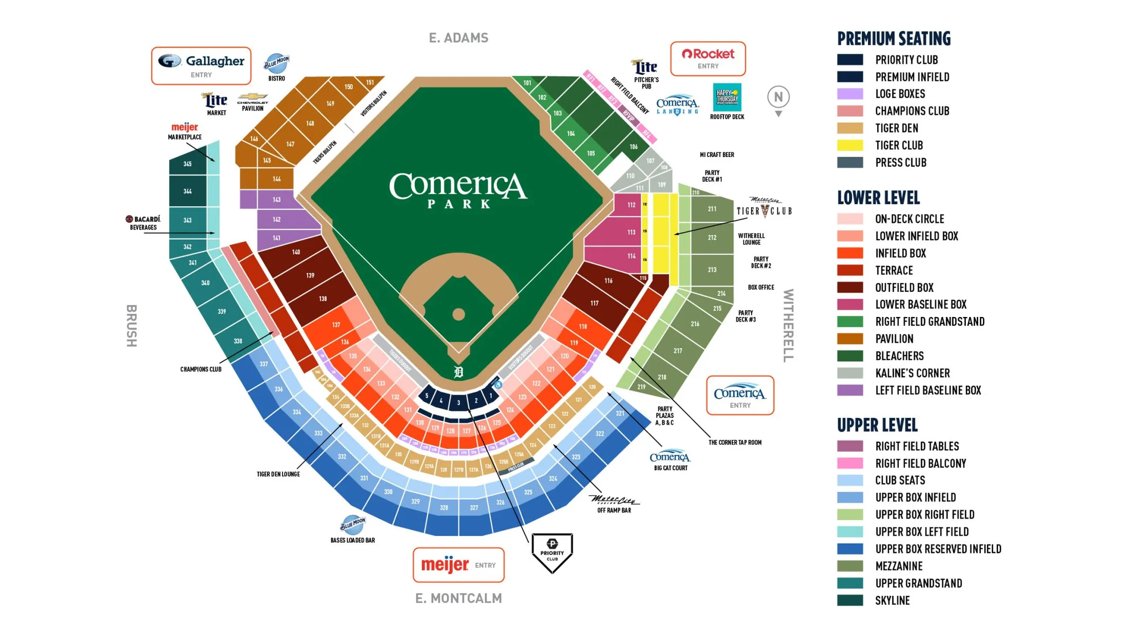 Comerica Park: Seating chart, Baseball seating sections — 2026. Use the source chart for section and row details.