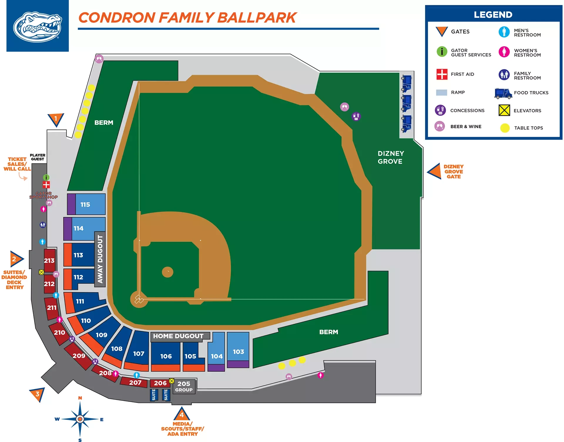 Condron Ballpark: Seating chart, Condron Family Ballpark — official-linked seating and amenities map. Use the source chart for section and row details.