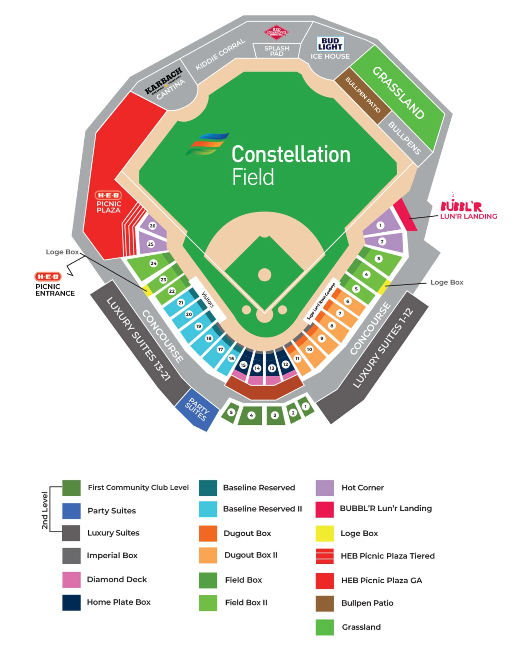 Constellation Field: Seating chart, Constellation Field — official-linked baseball seating and premium areas. Use the source chart for section and row details.