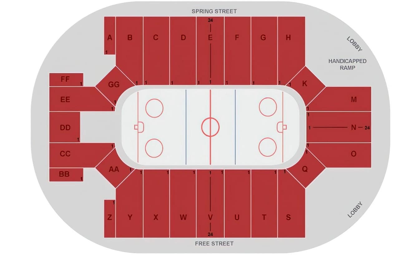 Cross Insurance Arena: Seating chart, Cross Insurance Arena — official hockey section chart. Use the source chart for section and row details.