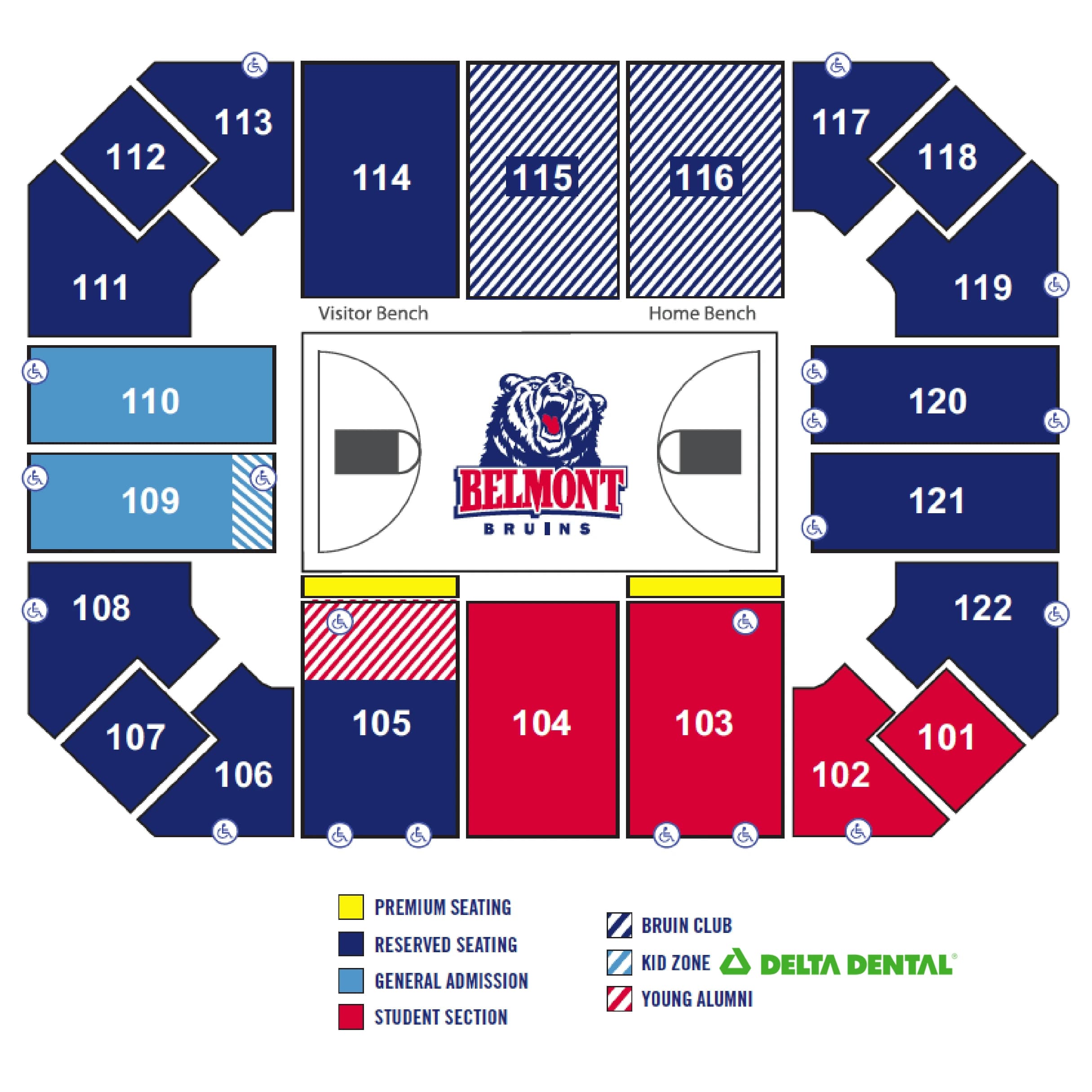 Curb Event Center: Seating chart, Basketball. Use the source chart for section and row details.