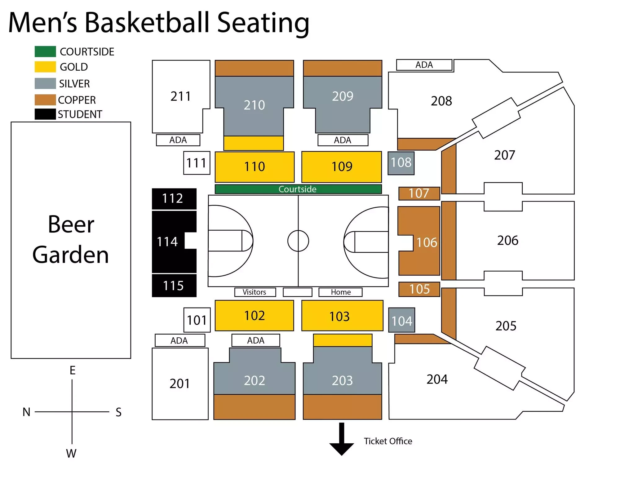 Dahlberg Arena: Seating chart, Men’s basketball. Use the source chart for section and row details.
