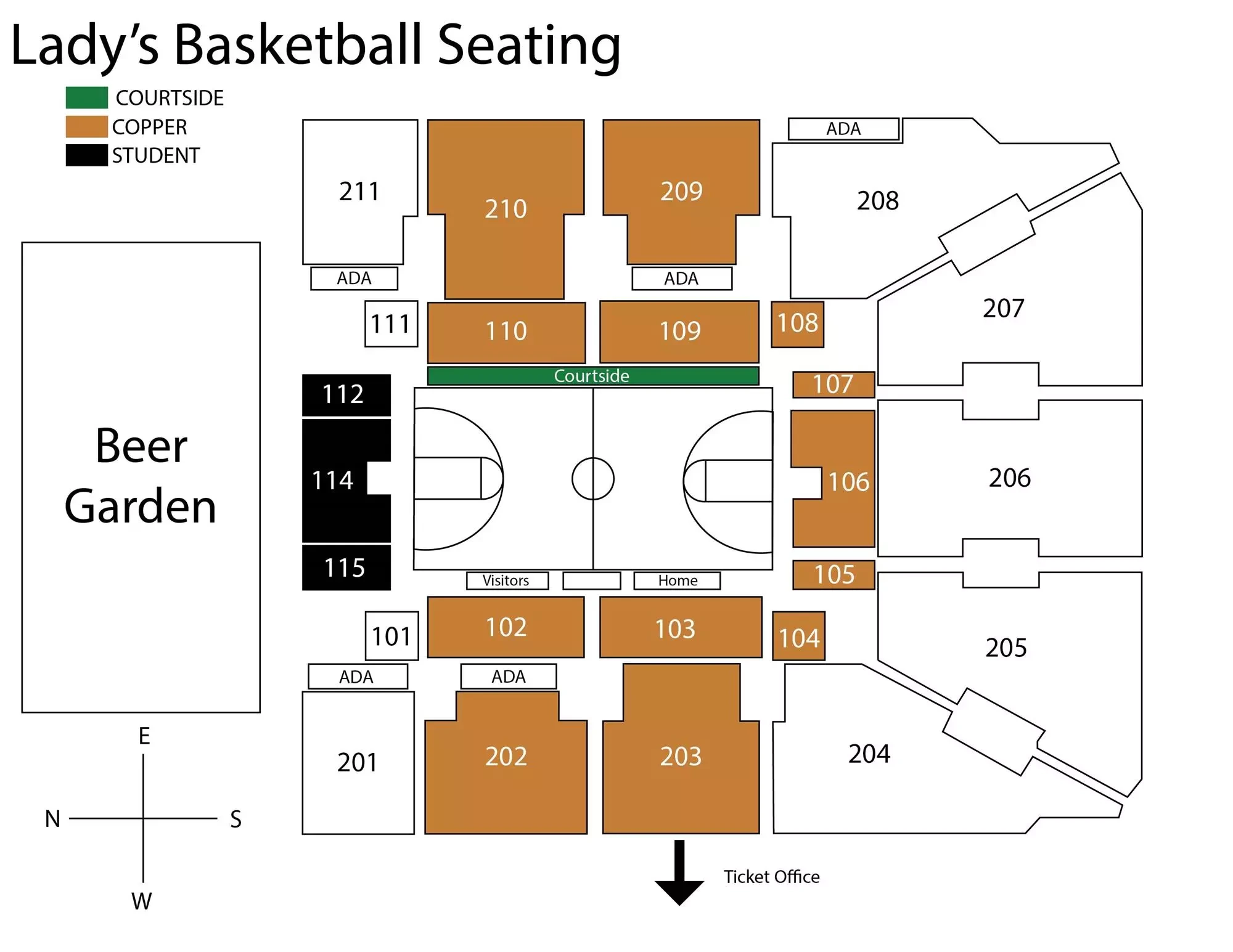 Dahlberg Arena: Seating chart, Women’s basketball. Use the source chart for section and row details.