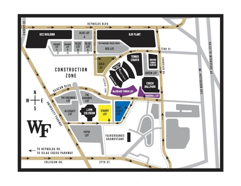 David F. Couch Ballpark: Venue layout, David F. Couch Ballpark — official 2026 parking and pedestrian plan. Use the original map for routes and visitor facilities.