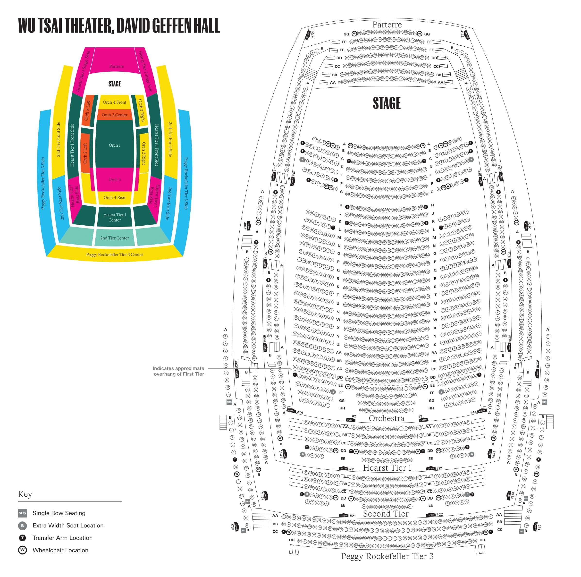 David Geffen Hall: Seating chart, David Geffen Hall — Wu Tsai Theater detailed seating chart. Use the source chart for section and row details.