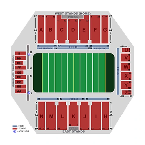 Delaware Stadium: Seating chart, Delaware Stadium — Ticketmaster football section reference. Use the source chart for section and row details.
