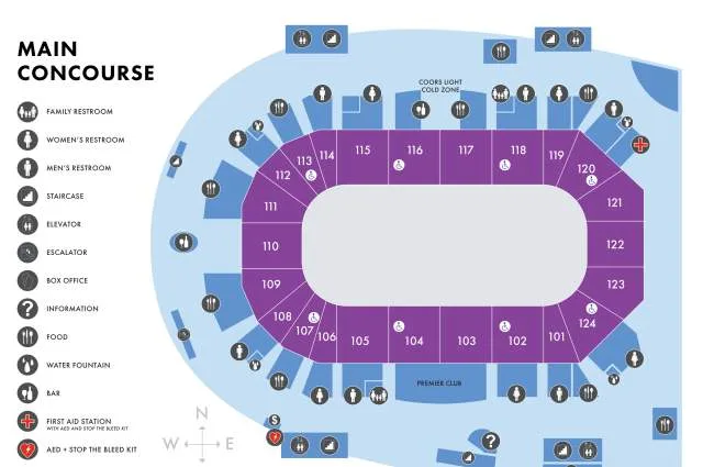Denny Sanford PREMIER Center: Venue layout, Main concourse. Use the original map for routes and visitor facilities.